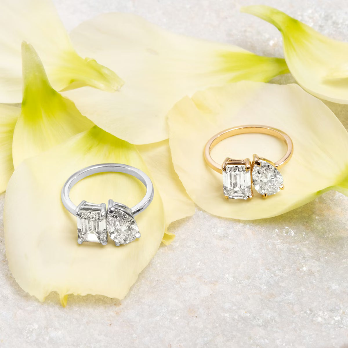 The Toi et Moi Emerald & Pear Yellow Gold Two-Stone Engagement Ring