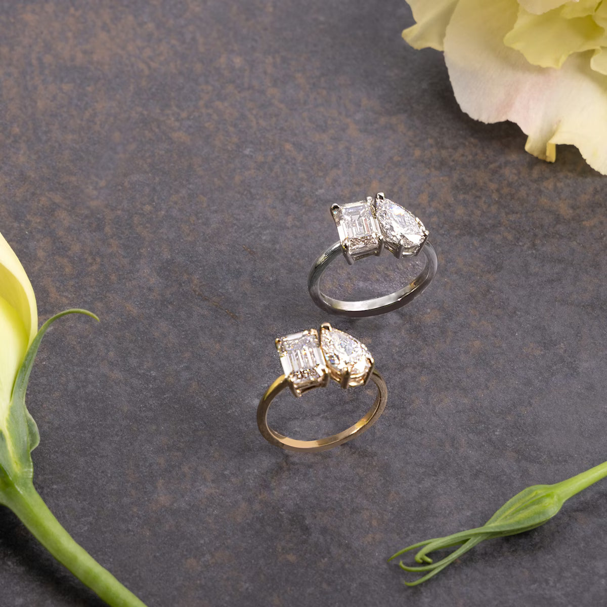 The Toi et Moi Emerald & Pear Yellow Gold Two-Stone Engagement Ring