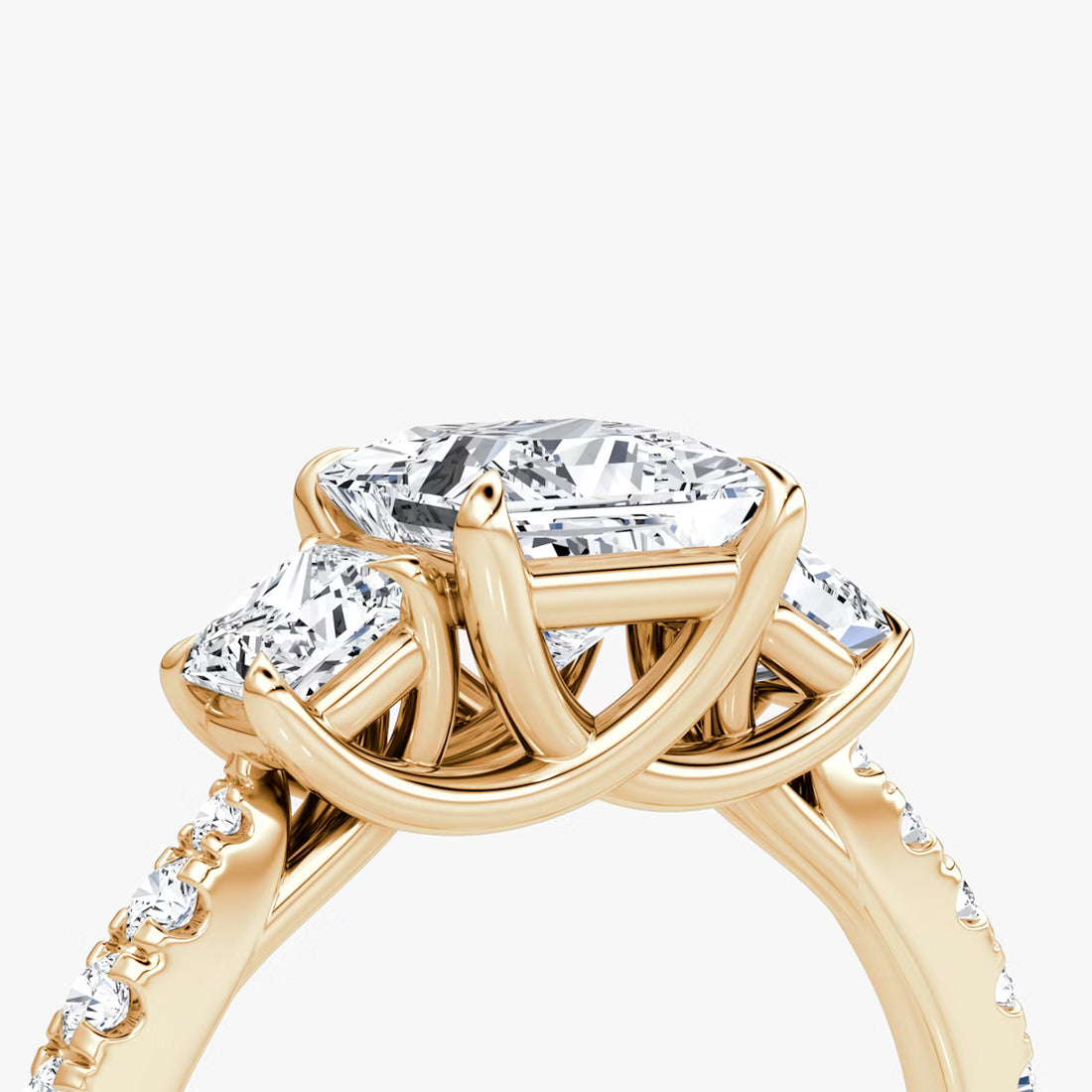 The Trellis Three-Stone Oval Yellow Gold Diamond Engagement Ring
