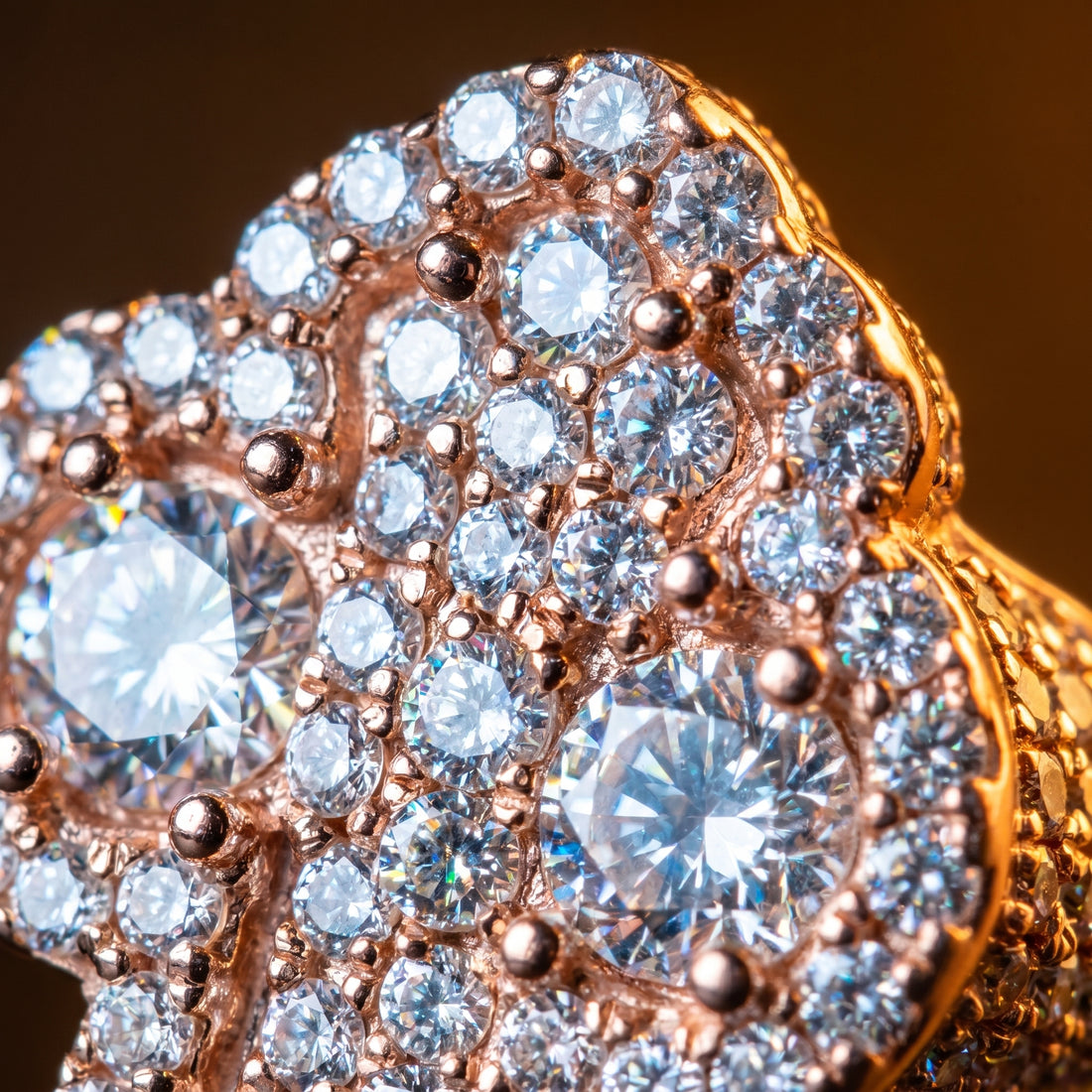 Iced Out Full Pavé Clover Statement Ring In Rose Gold