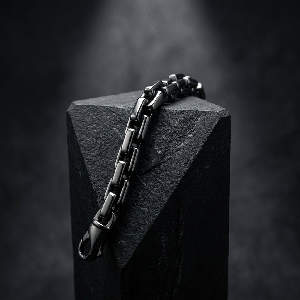 The Forge Box Chain Link Bracelet in Brushed Gunmetal