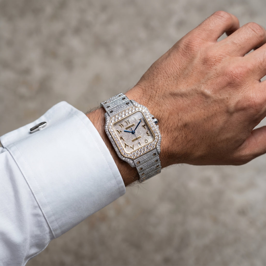 The Sovereign Santos Chronometer in Rose Gold & Full Pavé Moissanite