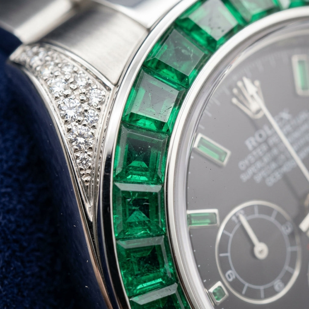 The Sovereign Daytona Chronograph with Baguette Emerald Bezel
