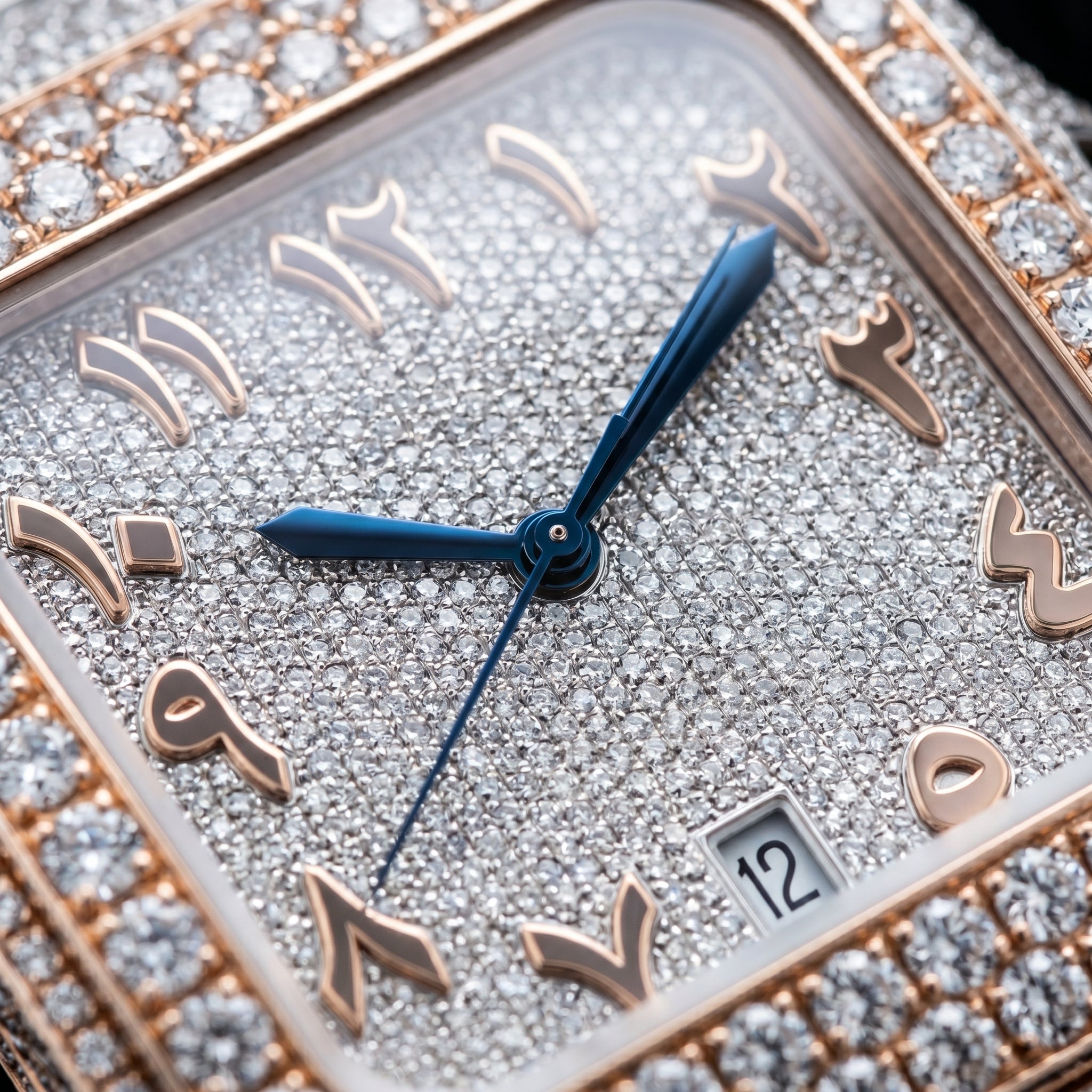 The Sovereign Fully Flooded Square Timepiece — Rose Gold & Eastern Arabic Dial Edition