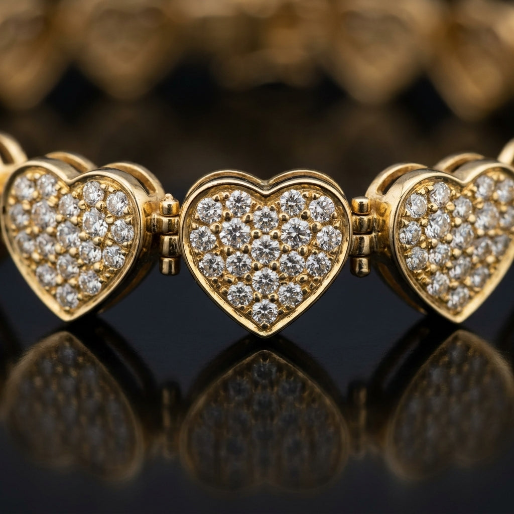 Pavé Heart Tennis Bracelet in Gold-Plated Silver