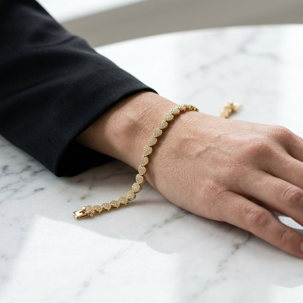Pavé Heart Tennis Bracelet in Gold-Plated Silver