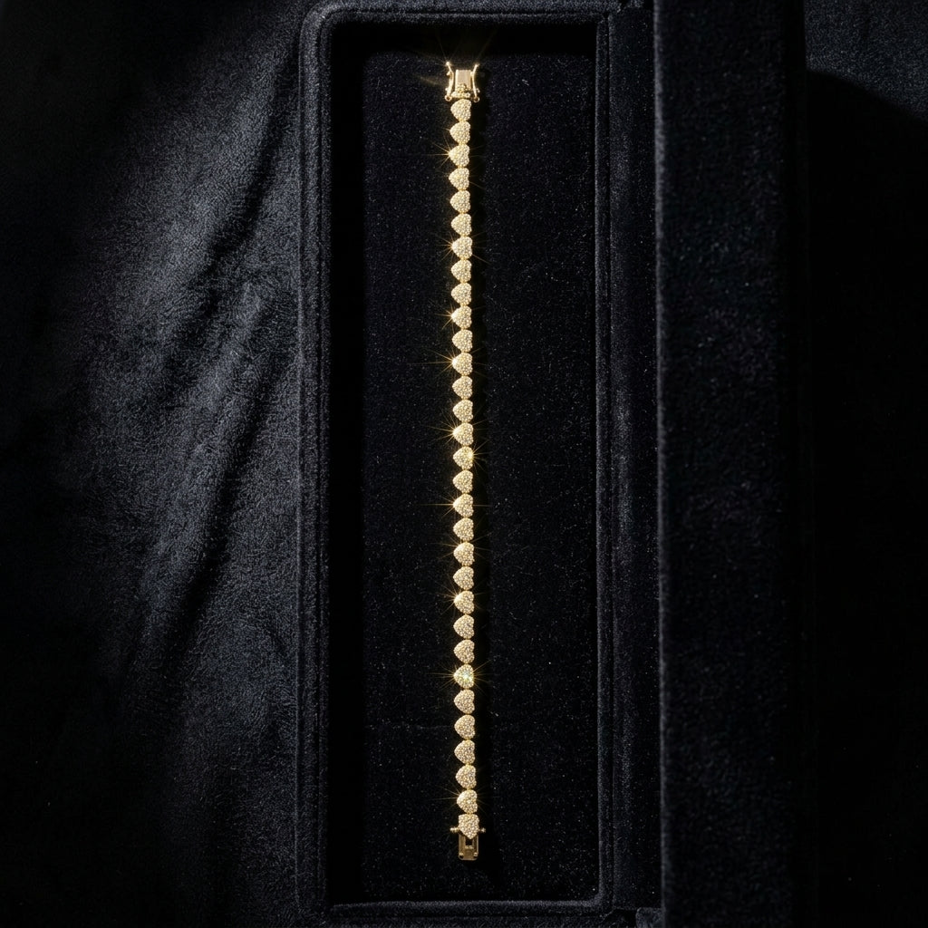 Pavé Heart Tennis Bracelet in Gold-Plated Silver