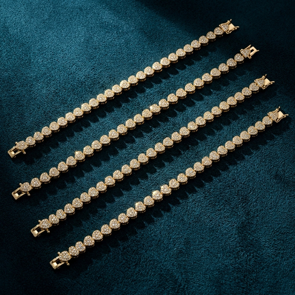 Pavé Heart Tennis Bracelet in Gold-Plated Silver