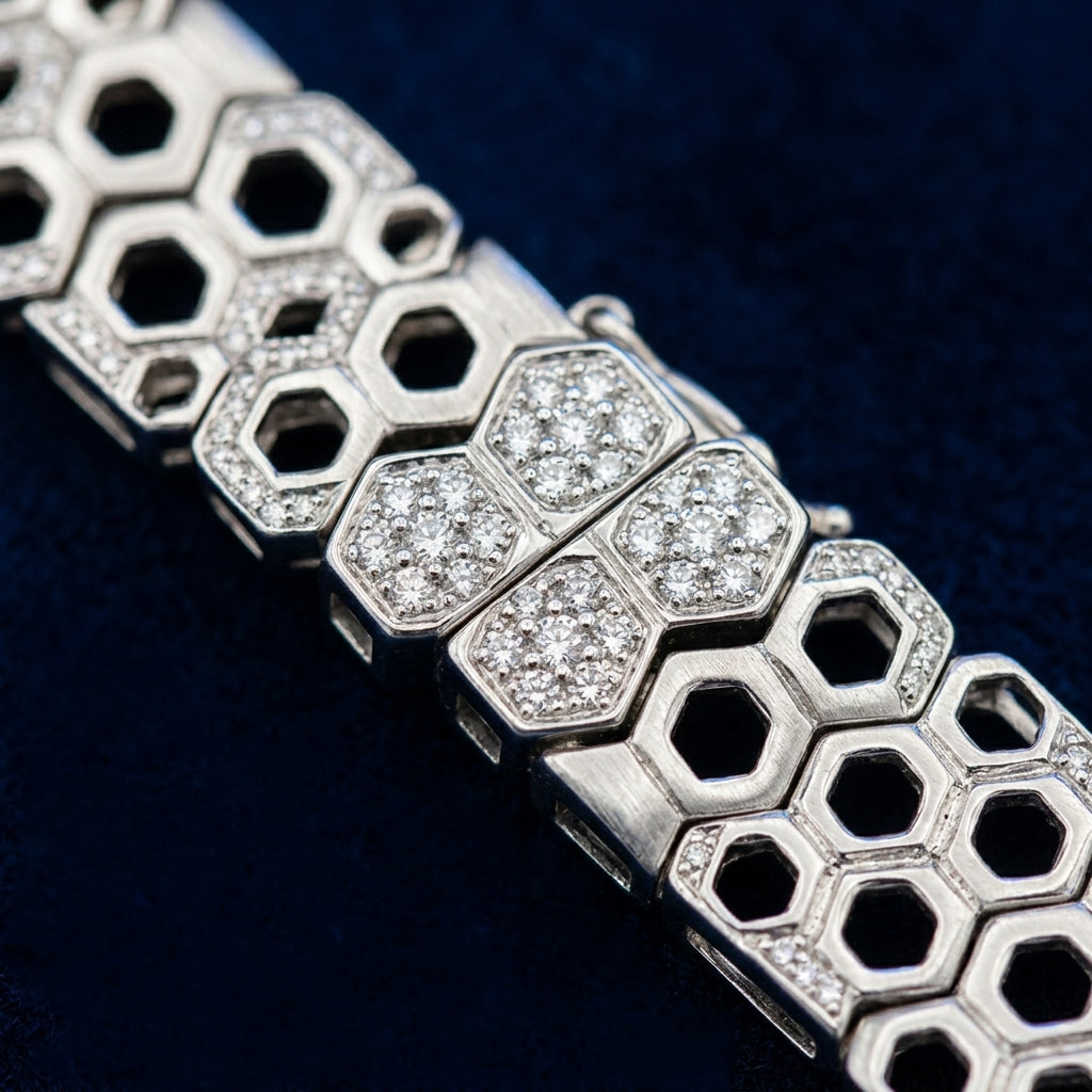 The Honeycomb Pavé Link Statement Bracelet in Sterling Silver