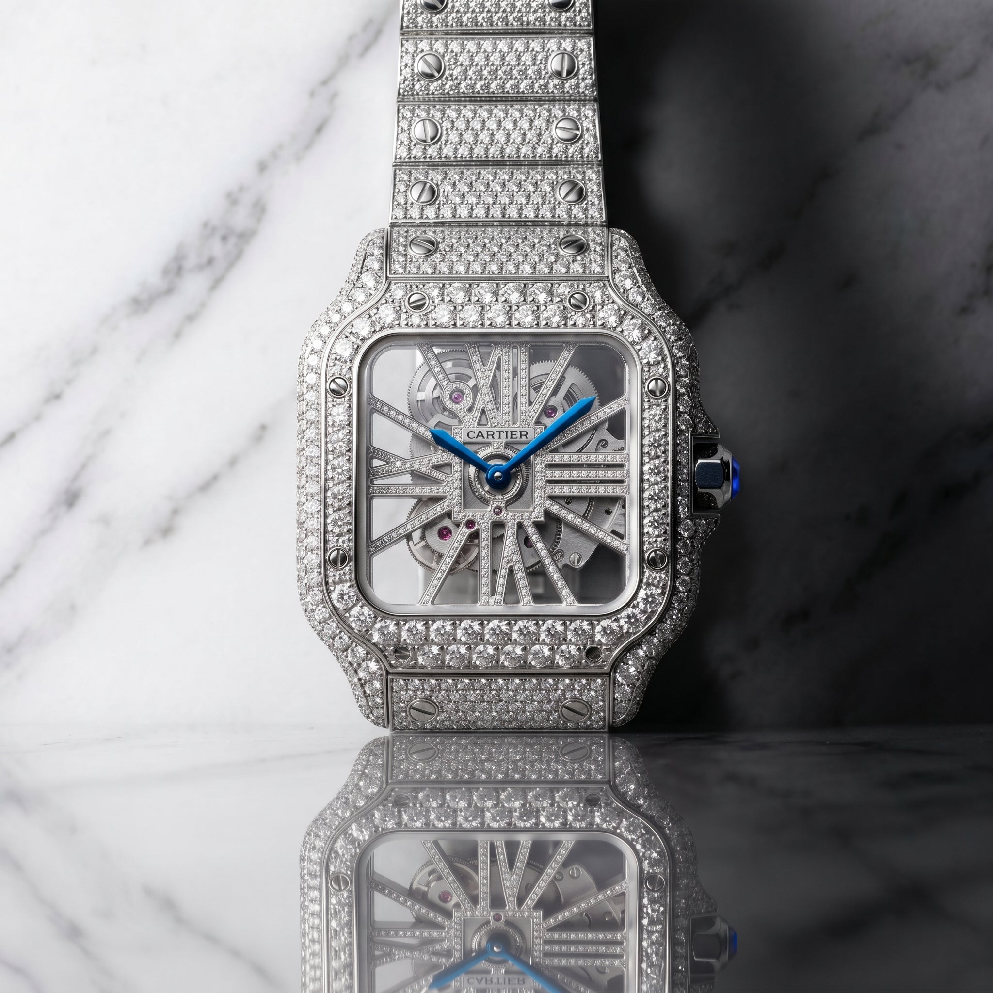 The Luminary Square "Bustdown" Skeleton Timepiece – Ice Edition