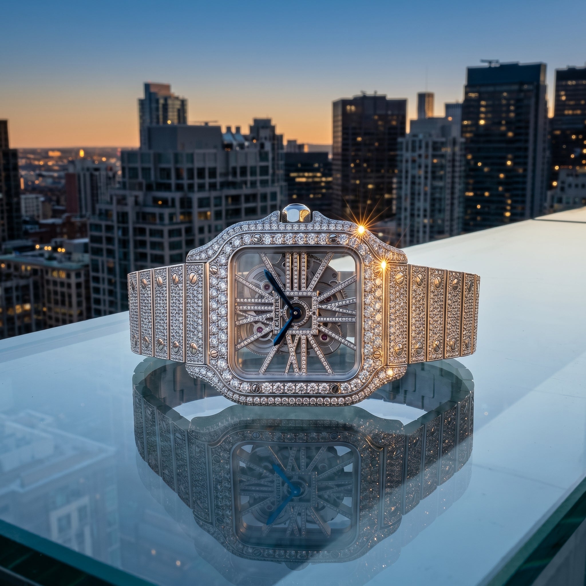 The Luminary Square "Bustdown" Skeleton Timepiece – Ice Edition