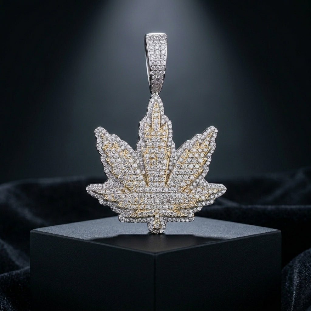 Iced Out Maple Leaf Pendant – Imperial Moissanite Pendant in Silver