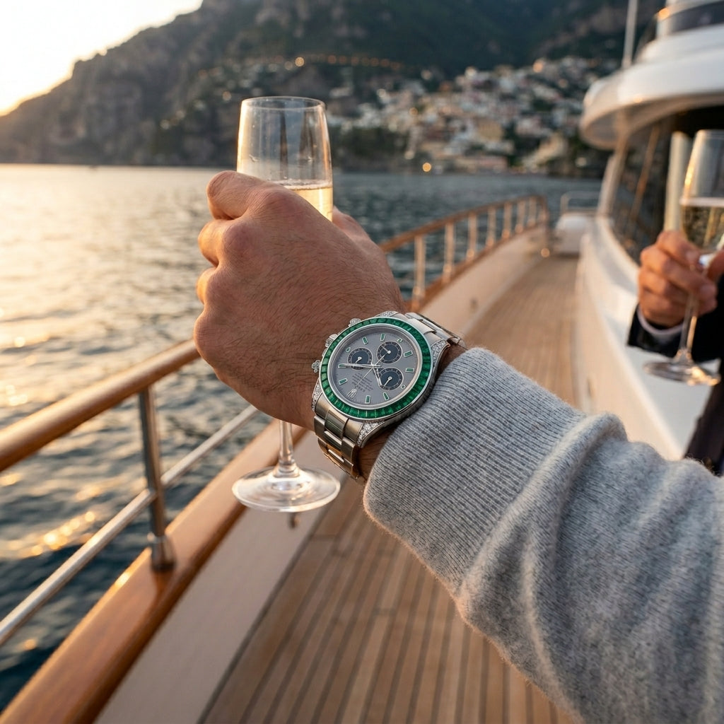 The Sovereign Daytona Chronograph with Baguette Emerald Bezel