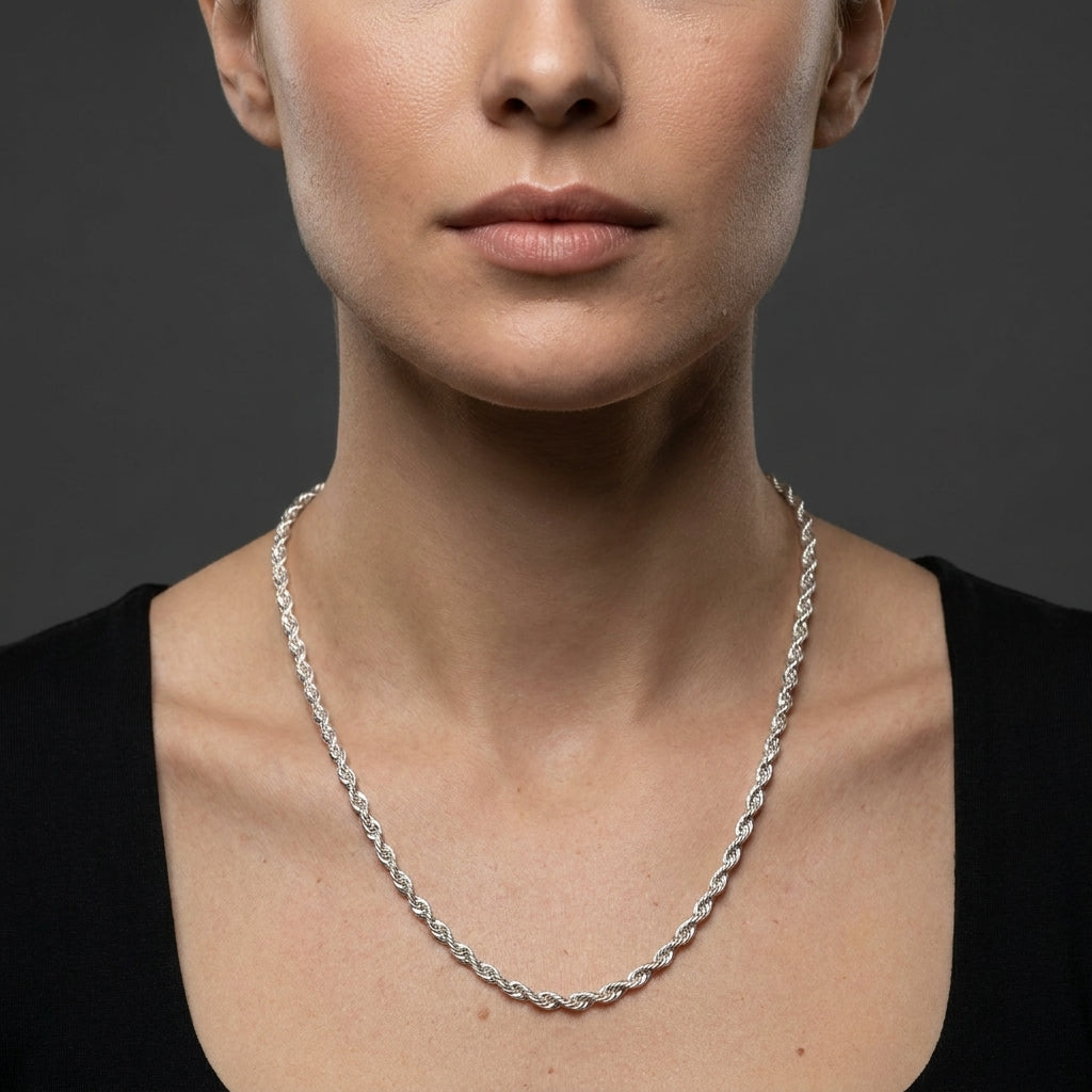Diamond-Cut 925 Silver Rope Chain with Gold Coating