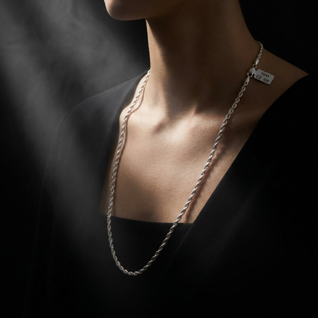 Diamond-Cut 925 Silver Rope Chain with Gold Coating