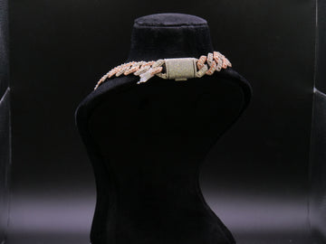 Two-Tone Rose Gold & Silver Iced Out Pavé Cuban Link Chain Necklace