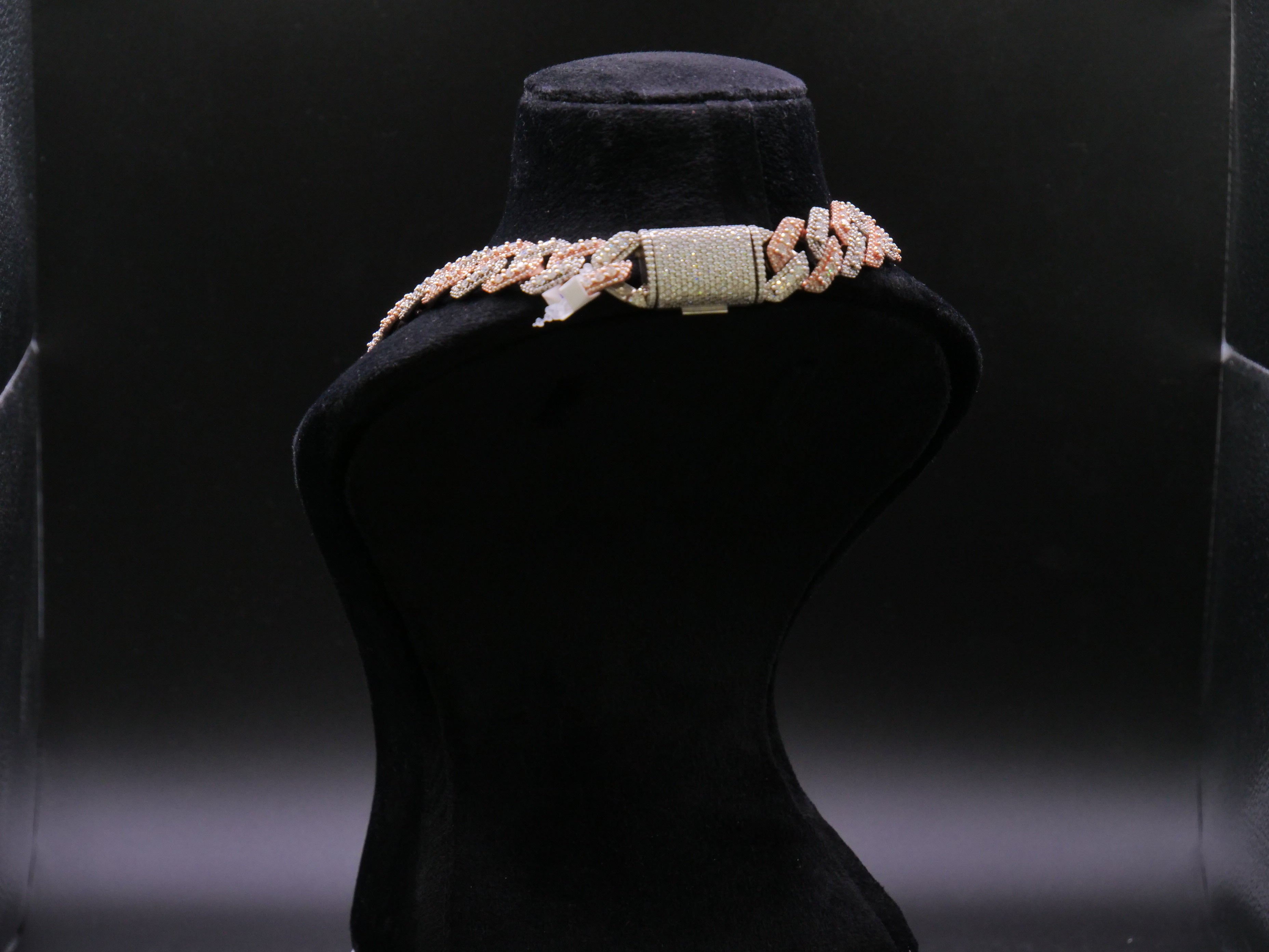 Two-Tone Rose Gold & Silver Iced Out Pavé Cuban Link Chain Necklace
