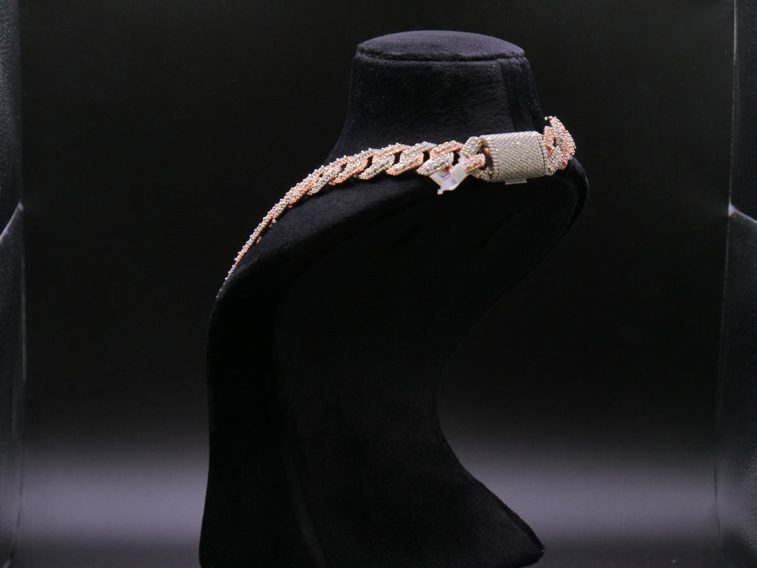 Two-Tone Rose Gold & Silver Iced Out Pavé Cuban Link Chain Necklace