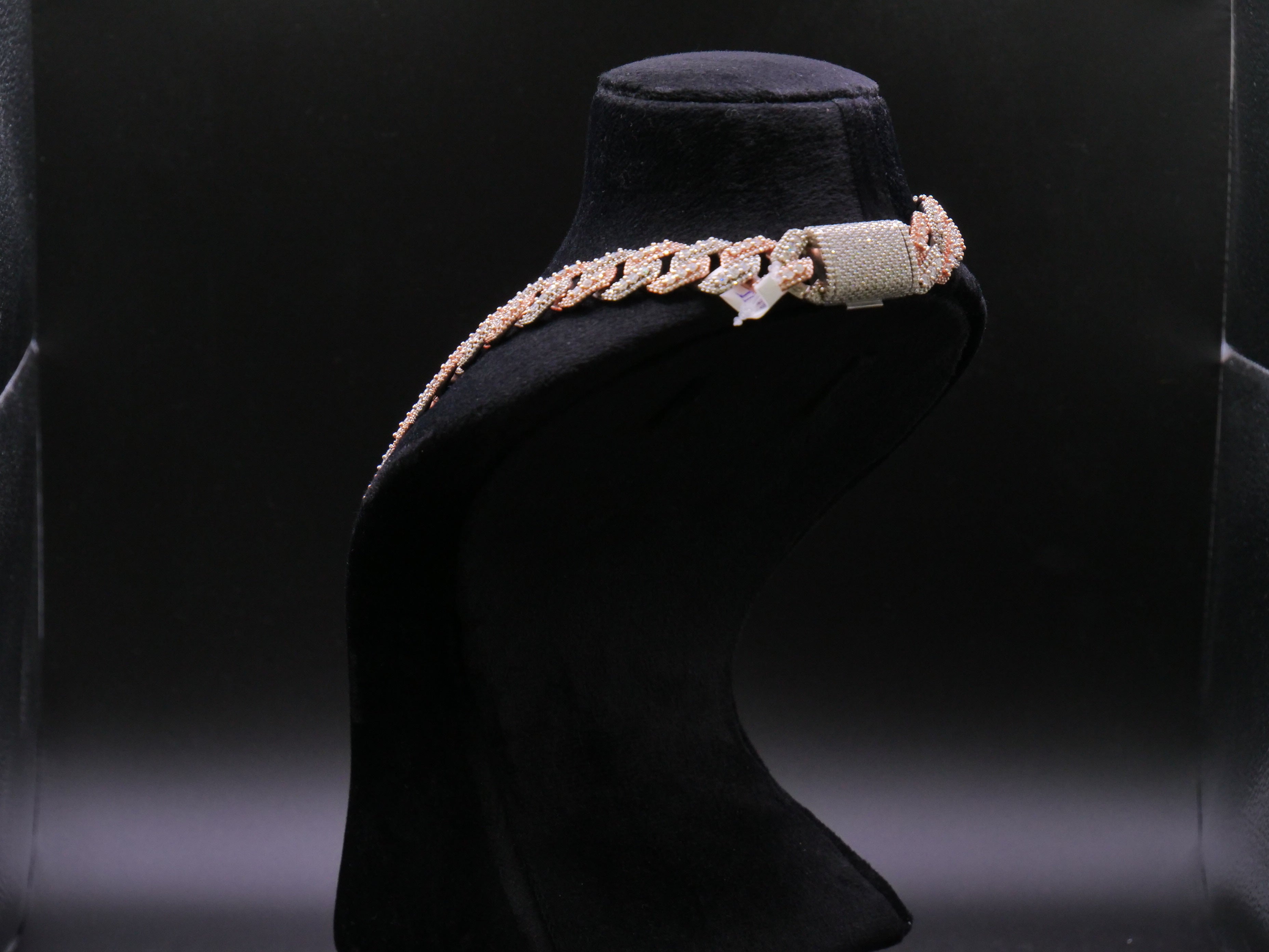 Two-Tone Rose Gold & Silver Iced Out Pavé Cuban Link Chain Necklace