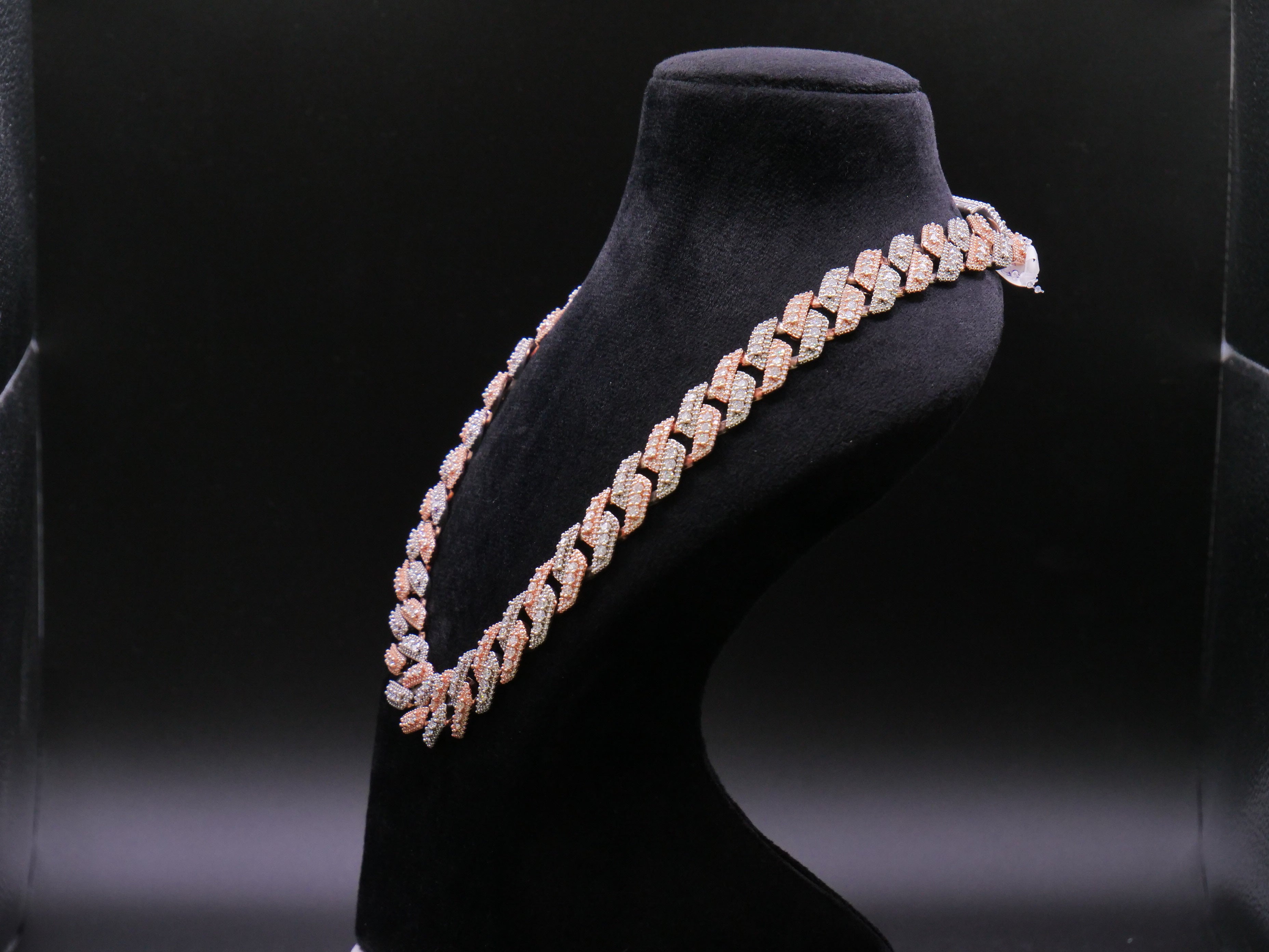 Two-Tone Rose Gold & Silver Iced Out Pavé Cuban Link Chain Necklace