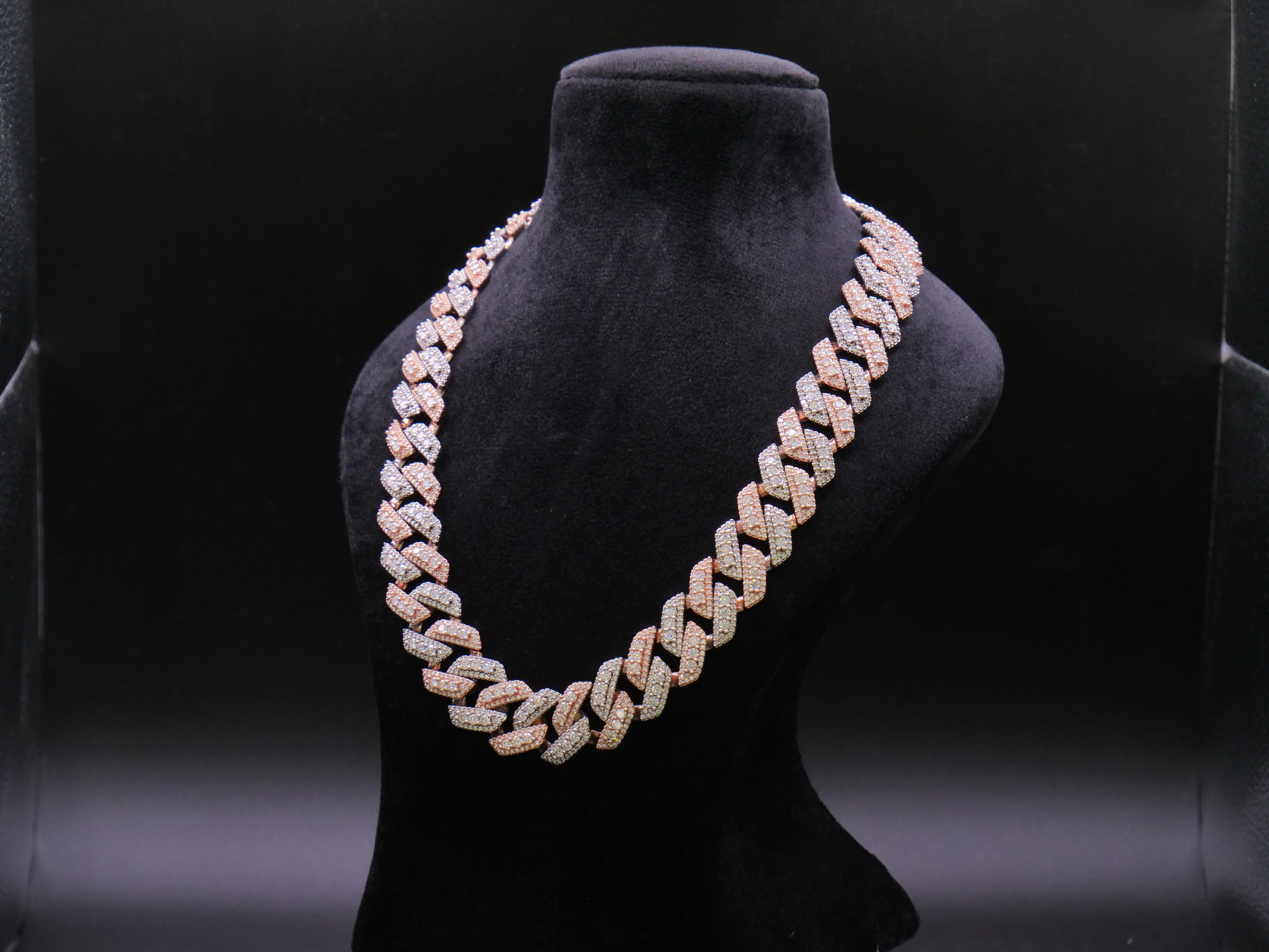 Two-Tone Rose Gold & Silver Iced Out Pavé Cuban Link Chain Necklace