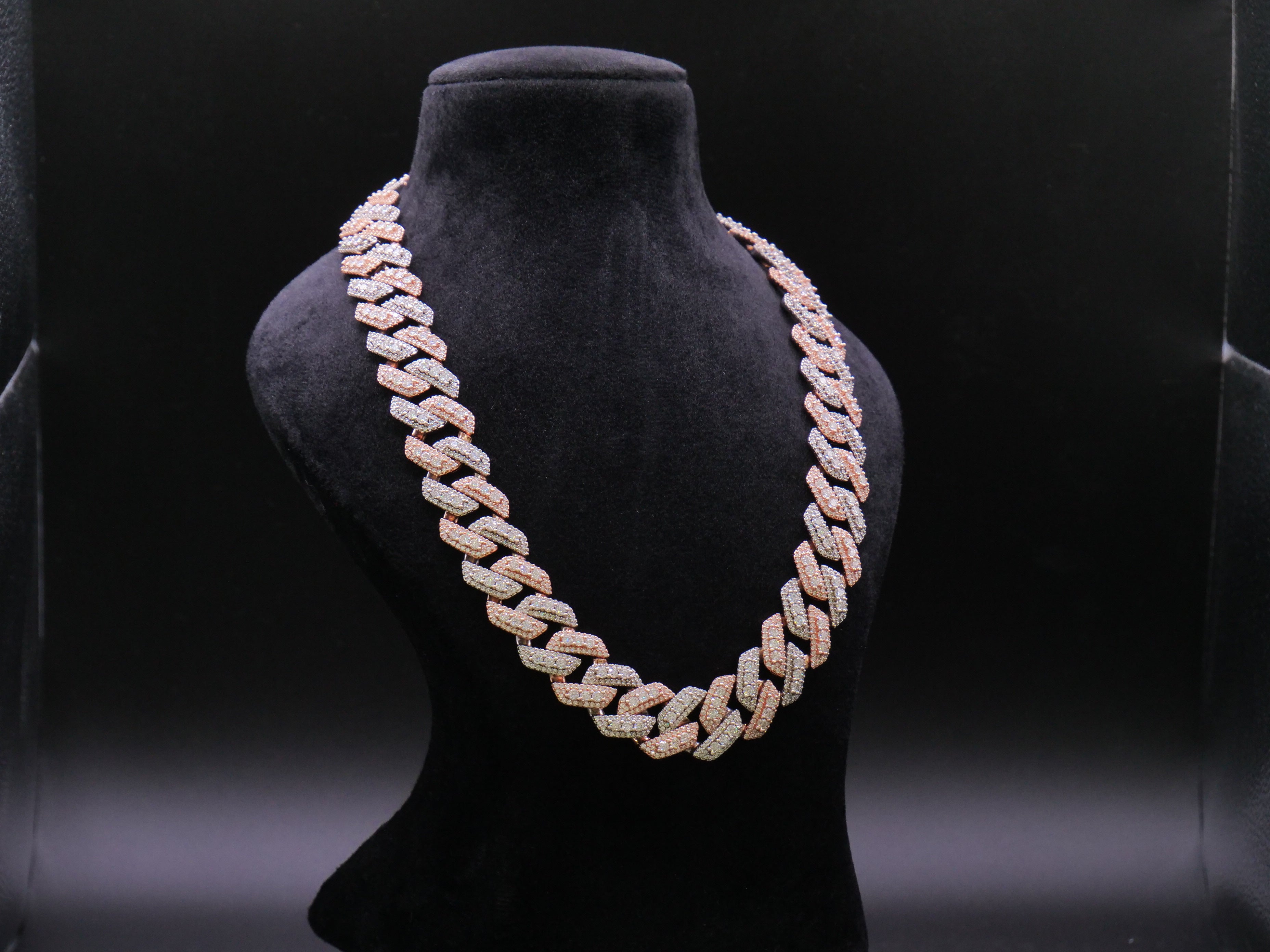 Two-Tone Rose Gold & Silver Iced Out Pavé Cuban Link Chain Necklace