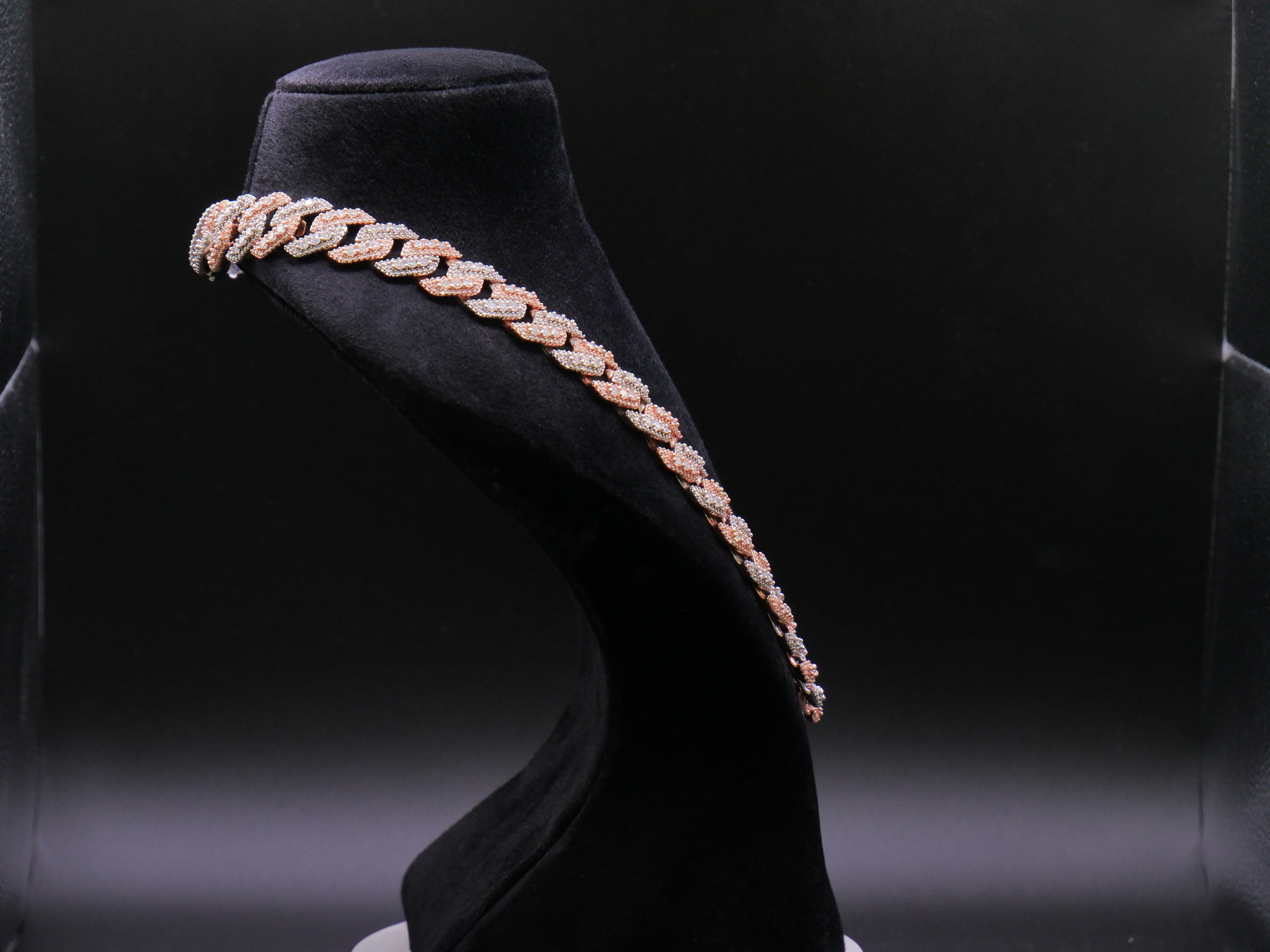Two-Tone Rose Gold & Silver Iced Out Pavé Cuban Link Chain Necklace
