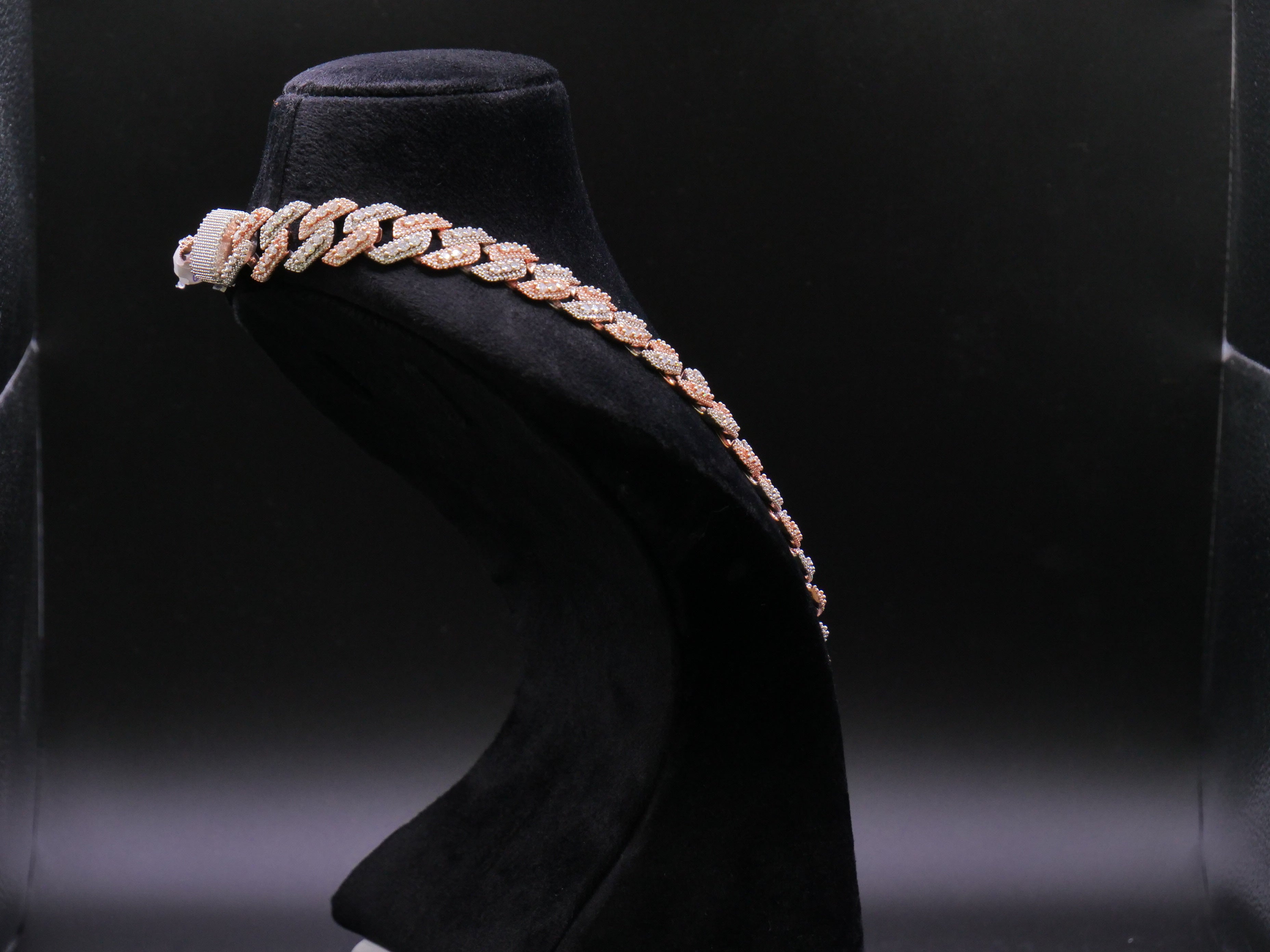 Two-Tone Rose Gold & Silver Iced Out Pavé Cuban Link Chain Necklace