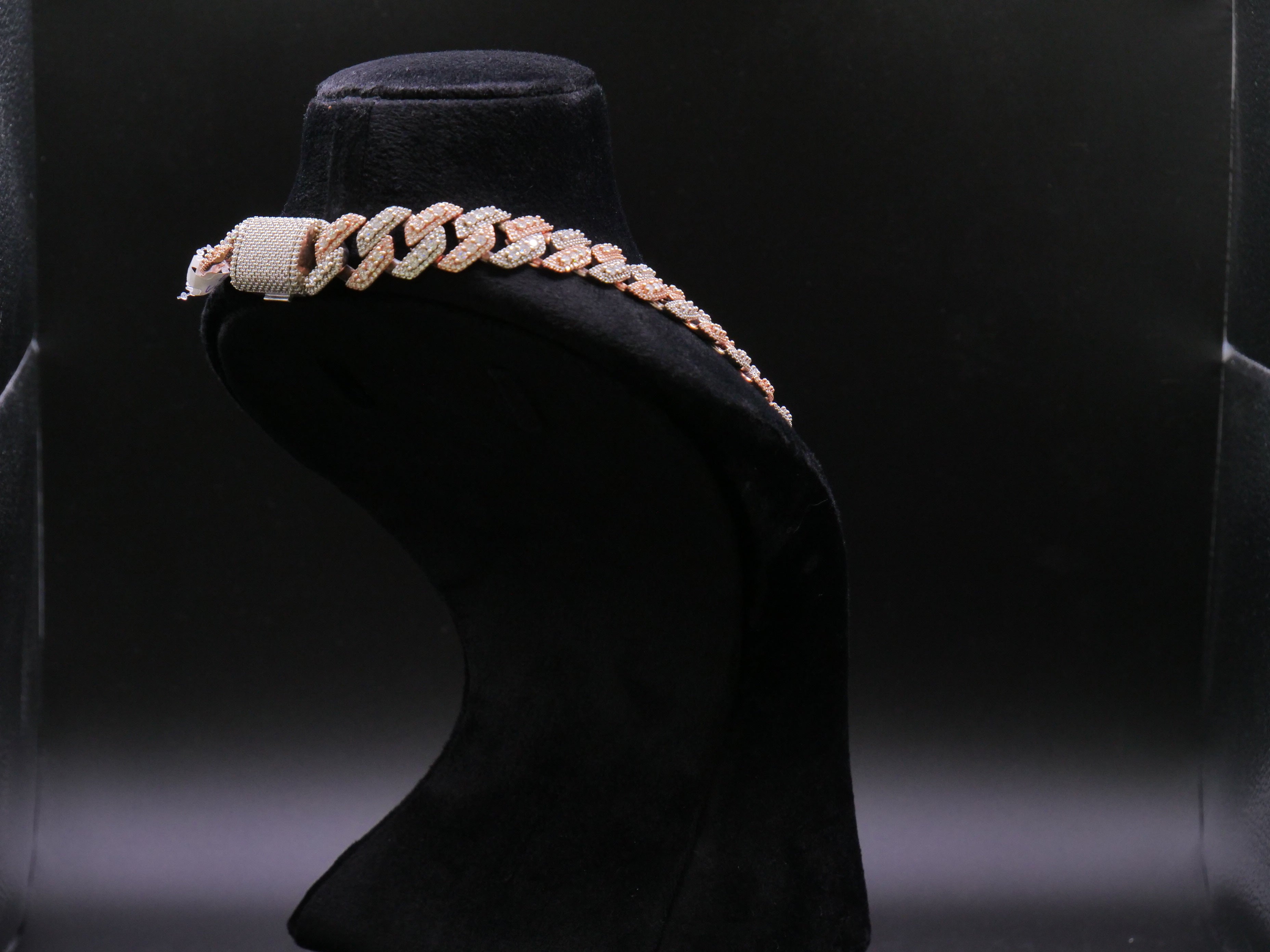 Two-Tone Rose Gold & Silver Iced Out Pavé Cuban Link Chain Necklace