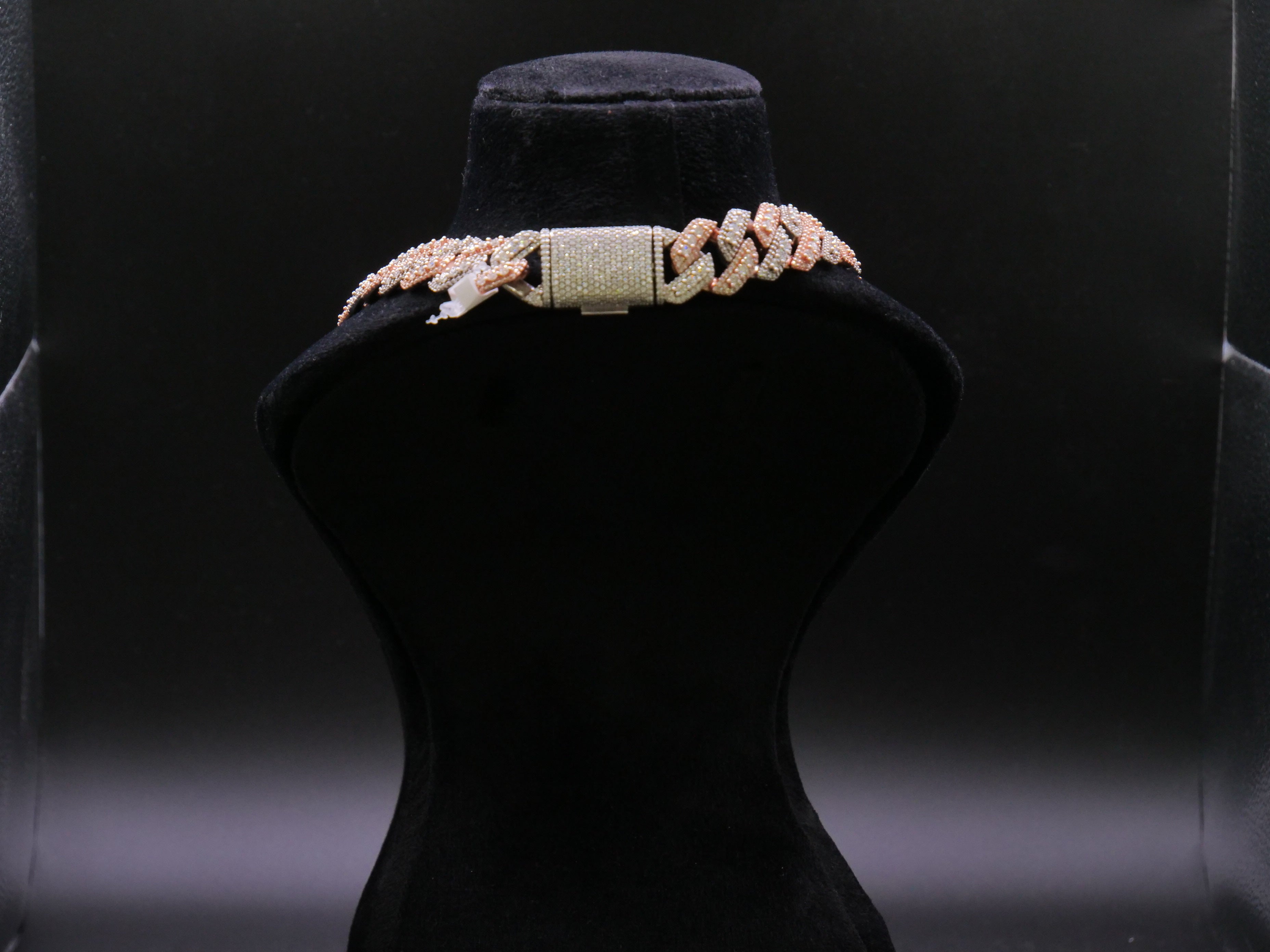 Two-Tone Rose Gold & Silver Iced Out Pavé Cuban Link Chain Necklace