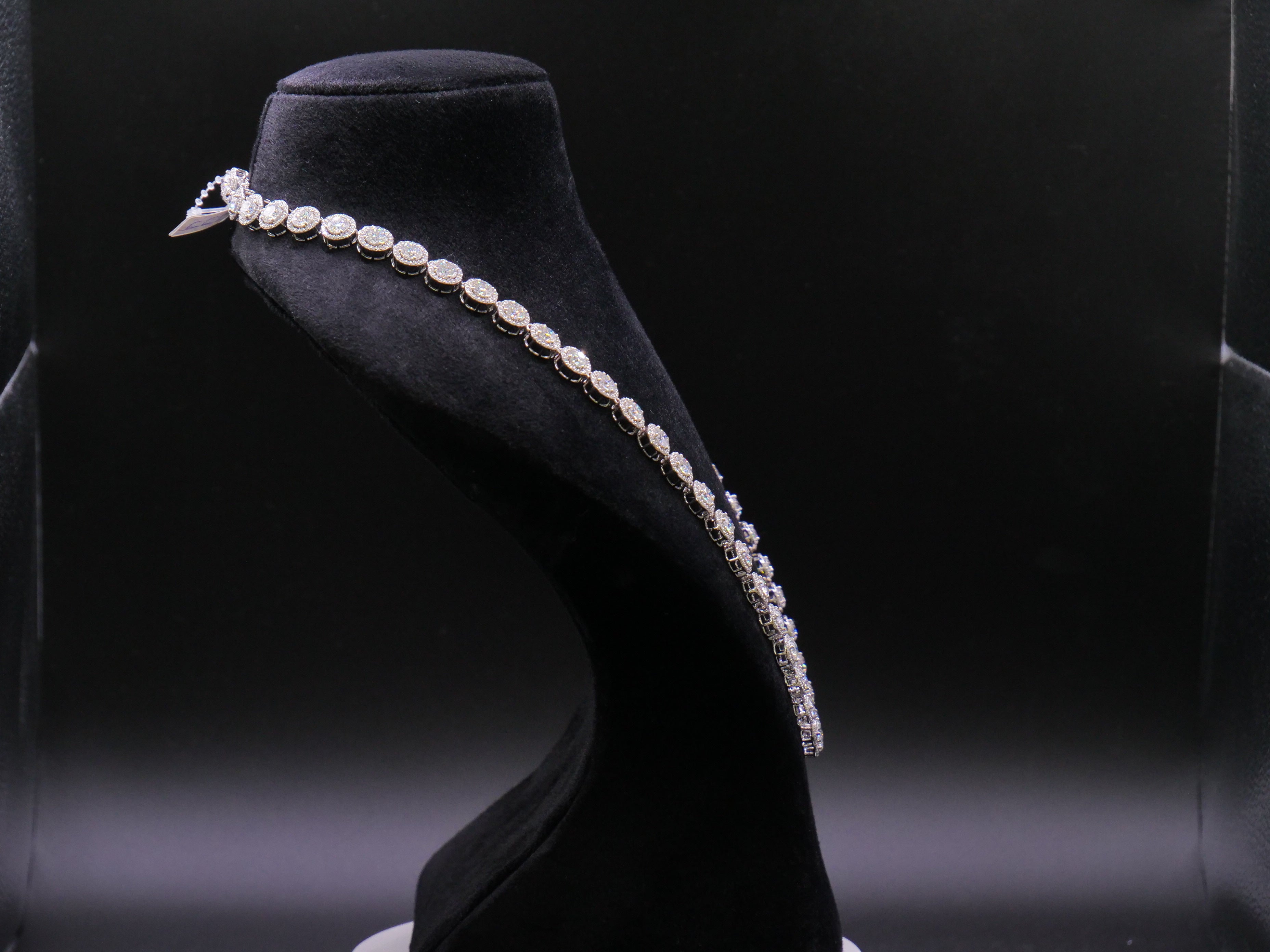 Round Cluster Halo Tennis Necklace In White Gold With Full Pavé CZ Setting