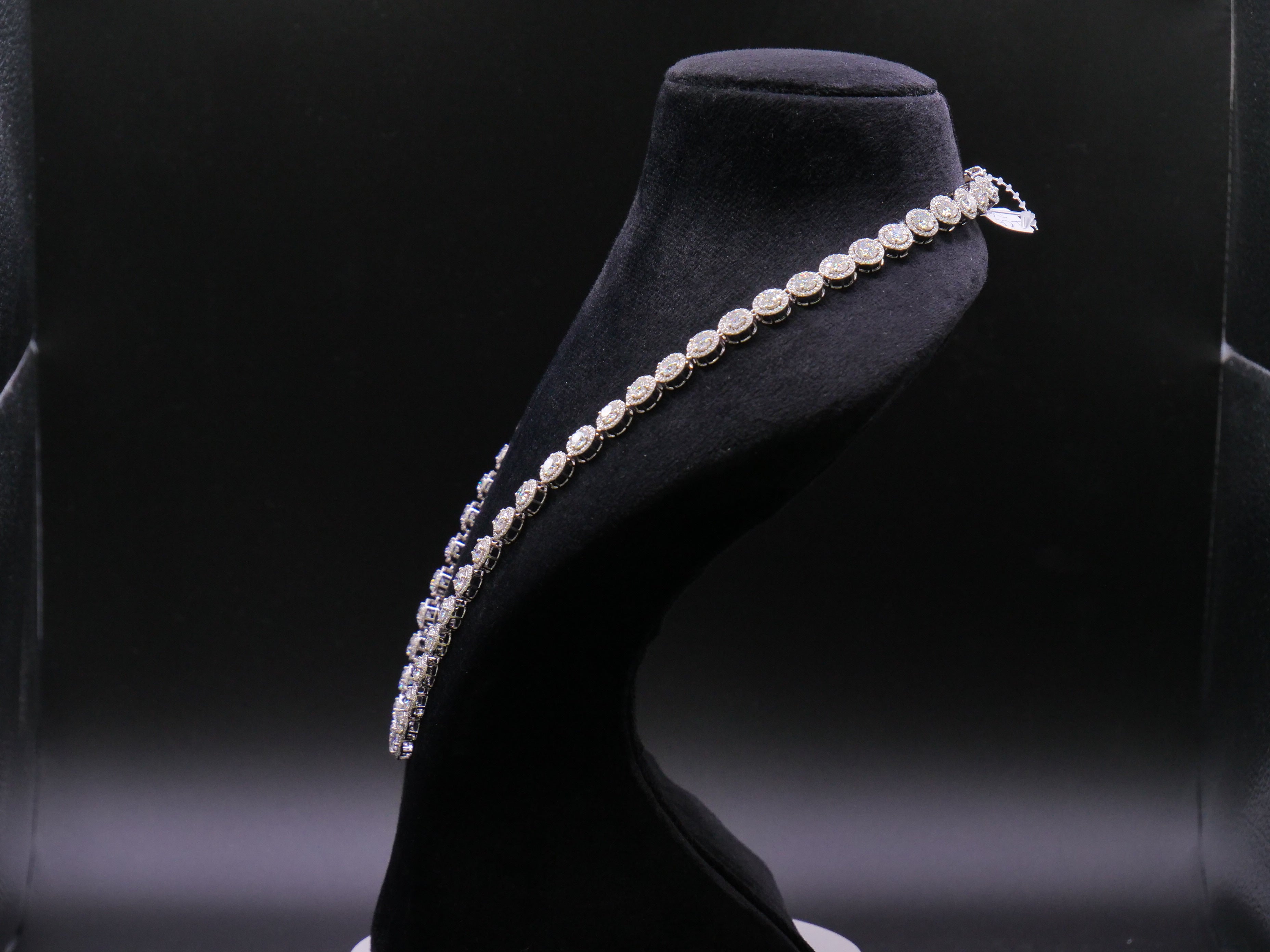Round Cluster Halo Tennis Necklace In White Gold With Full Pavé CZ Setting