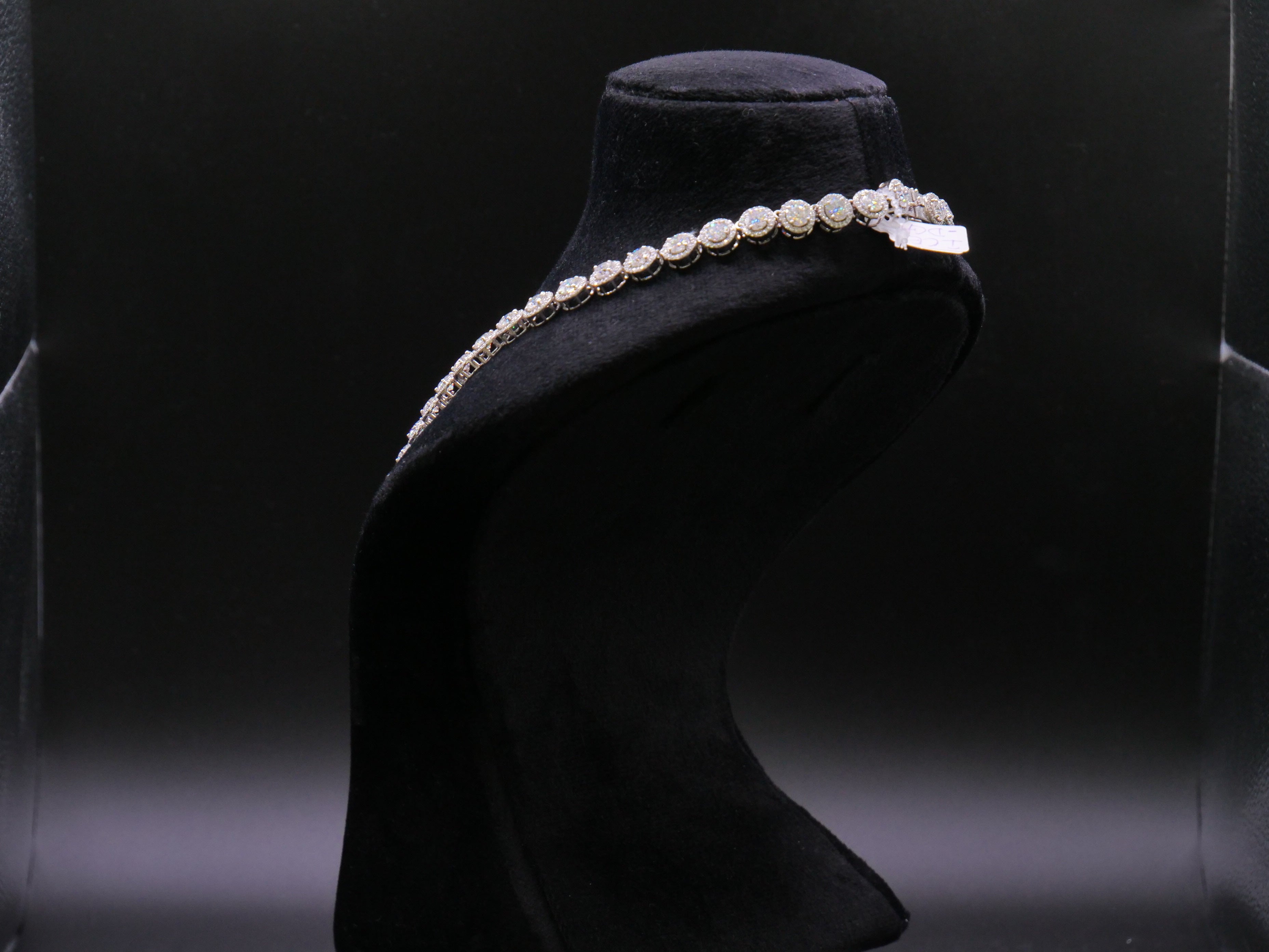 Round Cluster Halo Tennis Necklace In White Gold With Full Pavé CZ Setting
