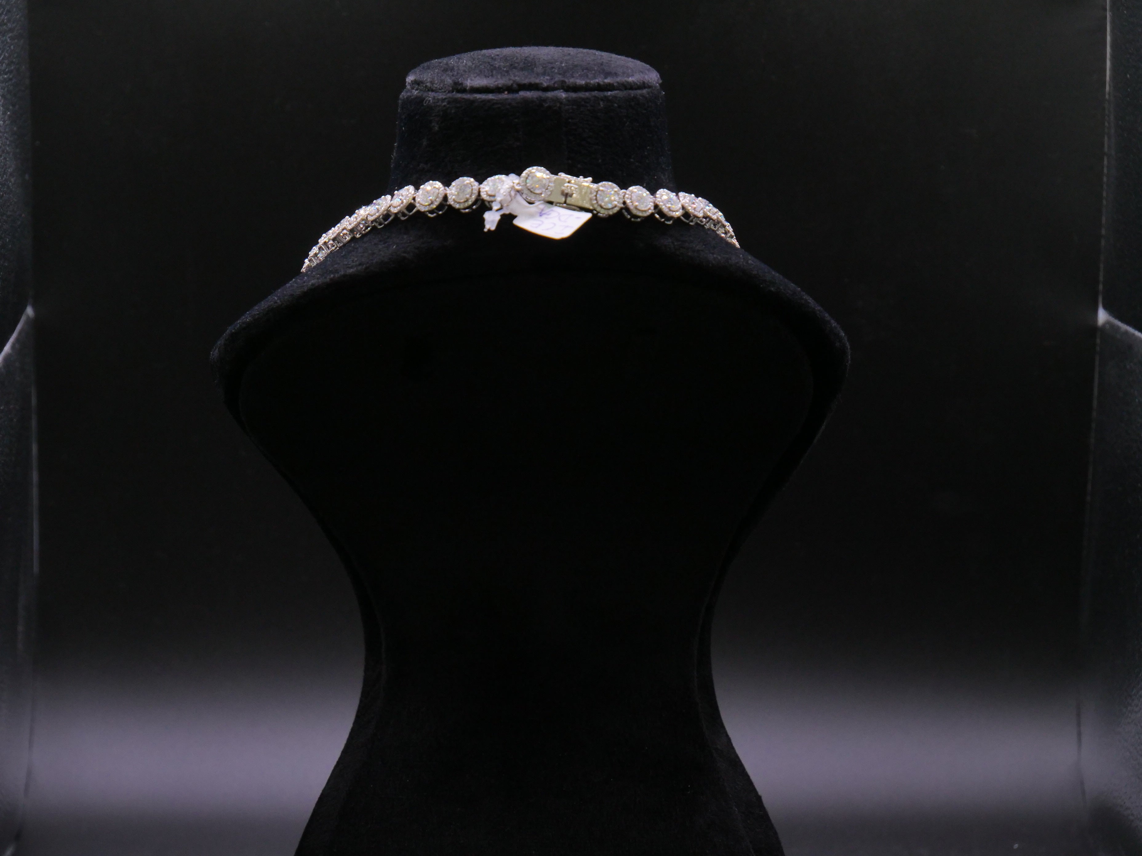 Round Cluster Halo Tennis Necklace In White Gold With Full Pavé CZ Setting