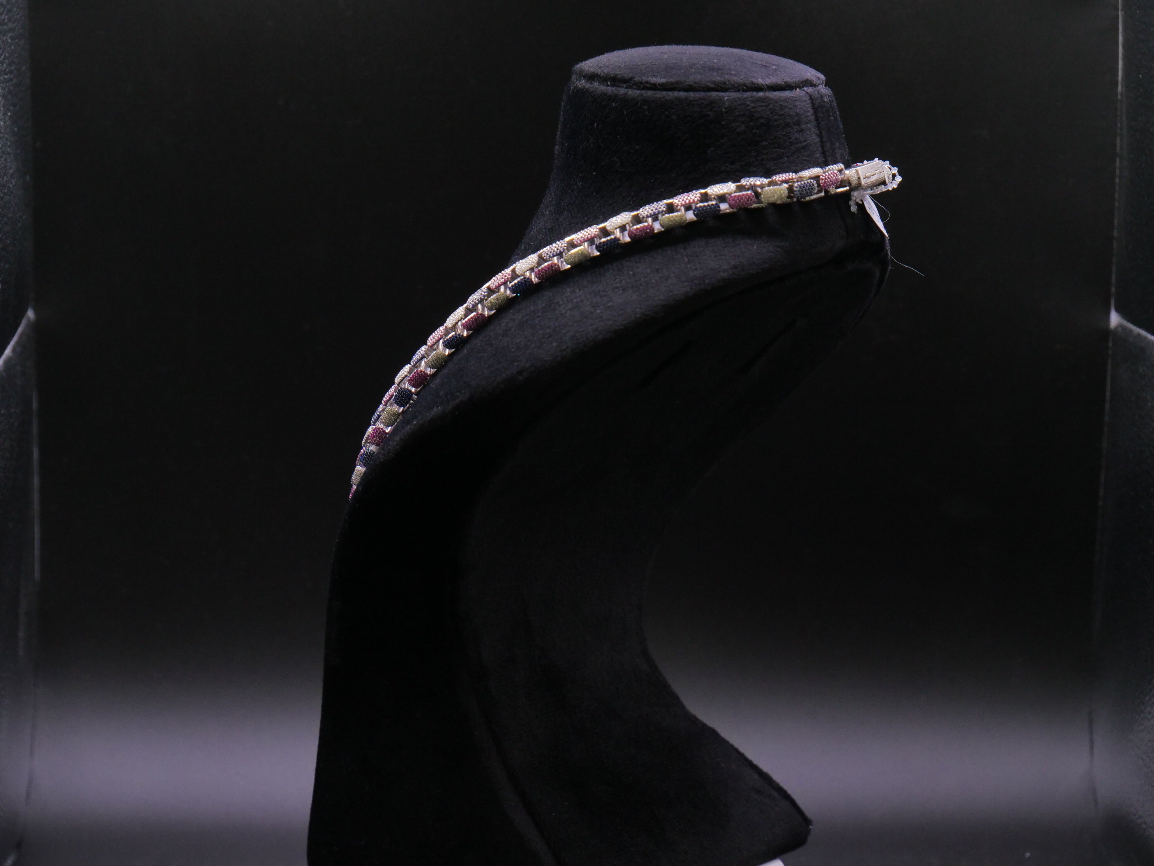 Multi-Color Pavé Box-Link Statement Chain Necklace In Pink Blue & White