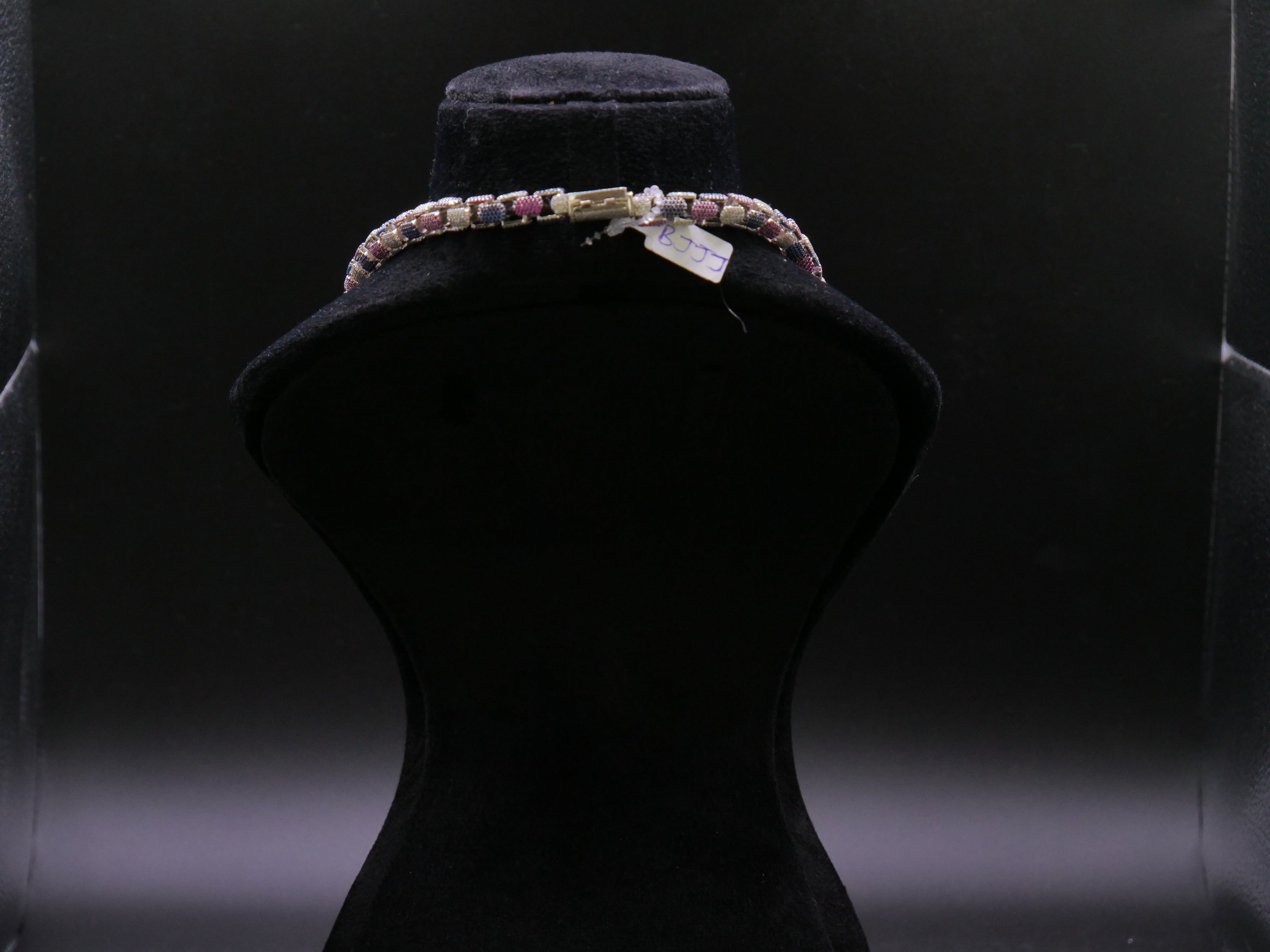 Multi-Color Pavé Box-Link Statement Chain Necklace In Pink Blue & White