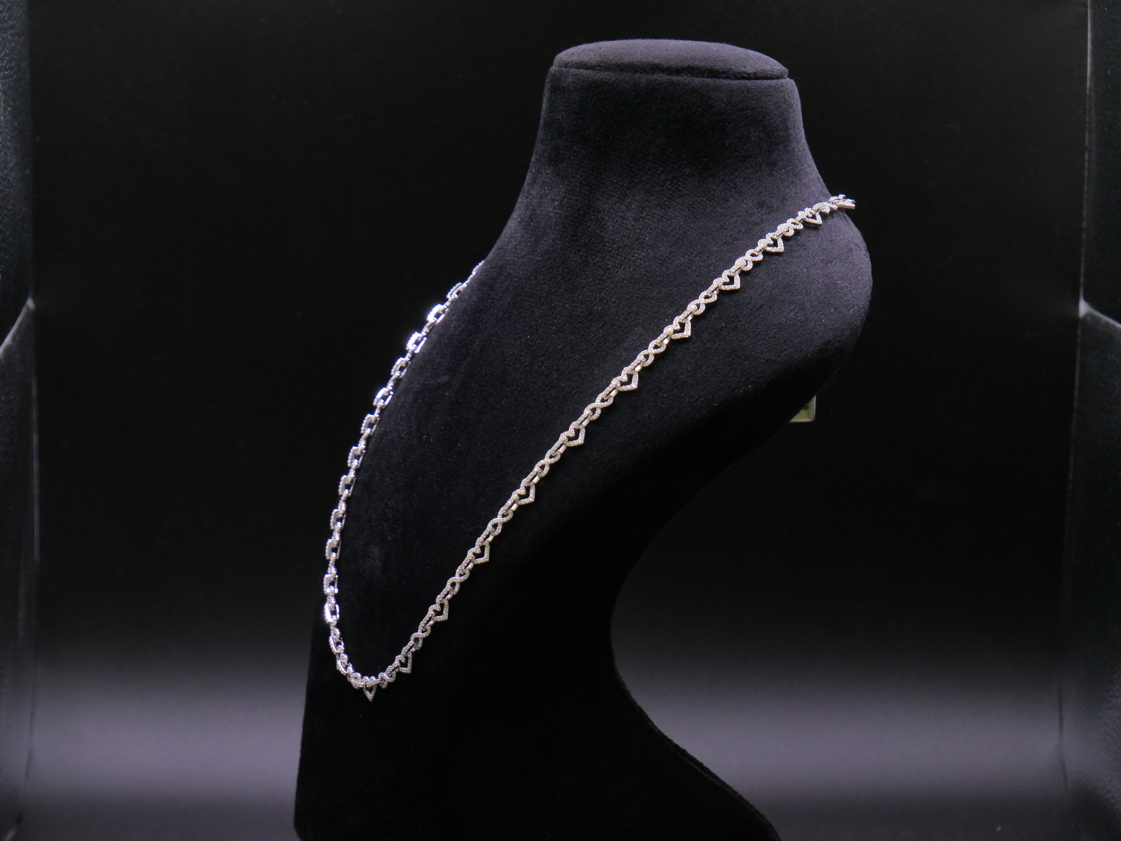 Pavé Open Heart-Link Chain Necklace In Silver