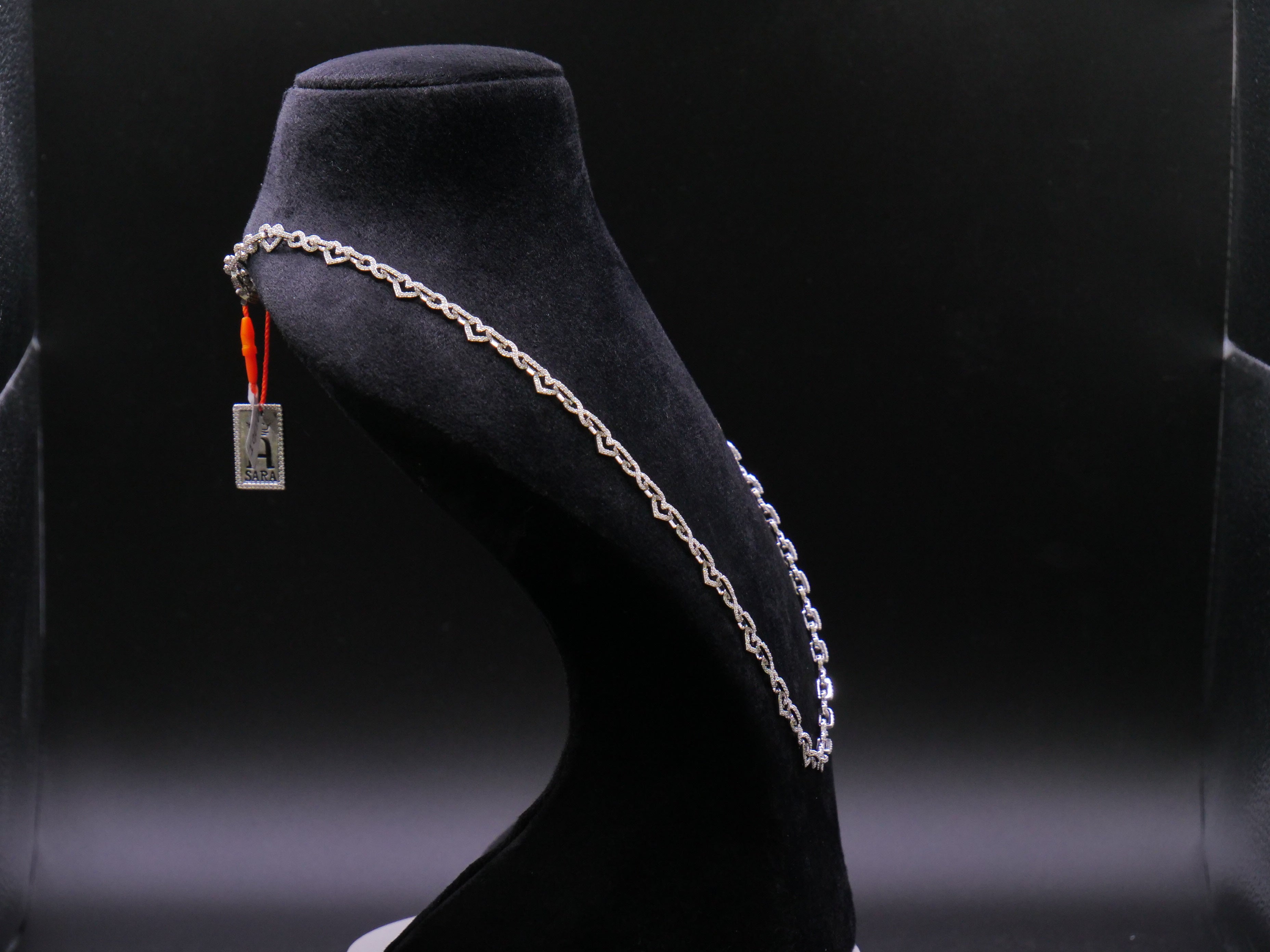 Pavé Open Heart-Link Chain Necklace In Silver