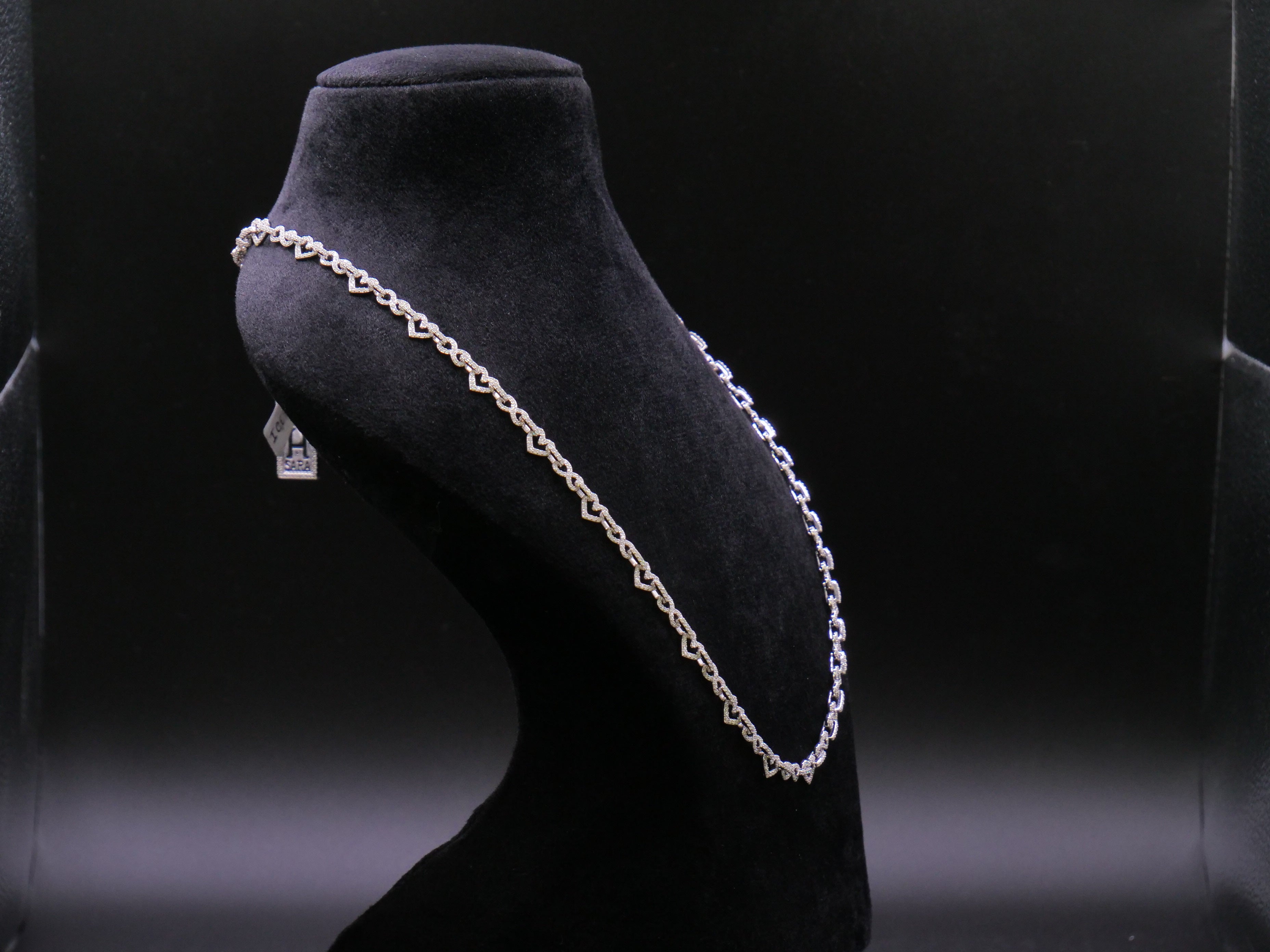 Pavé Open Heart-Link Chain Necklace In Silver