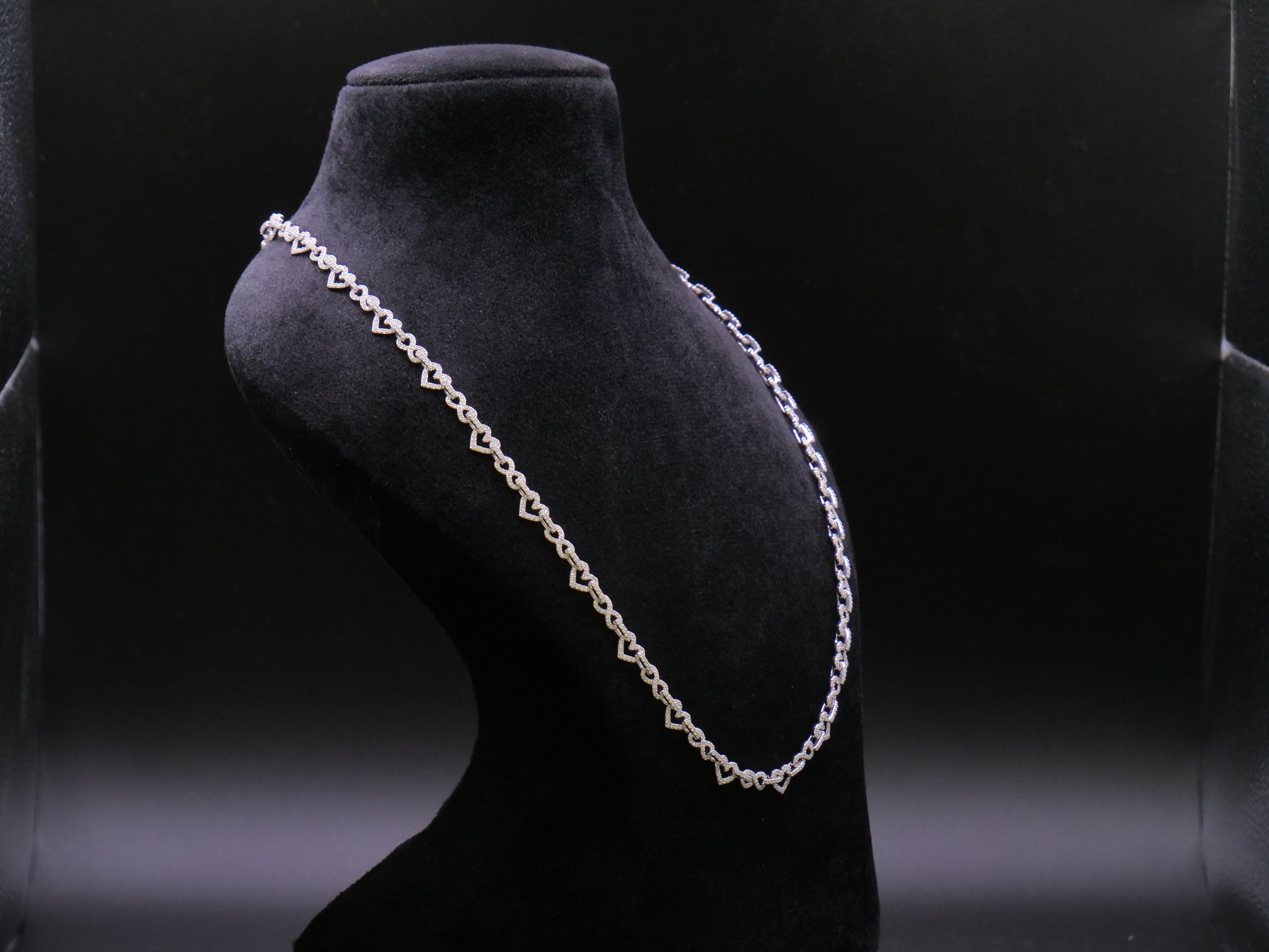 Pavé Open Heart-Link Chain Necklace In Silver