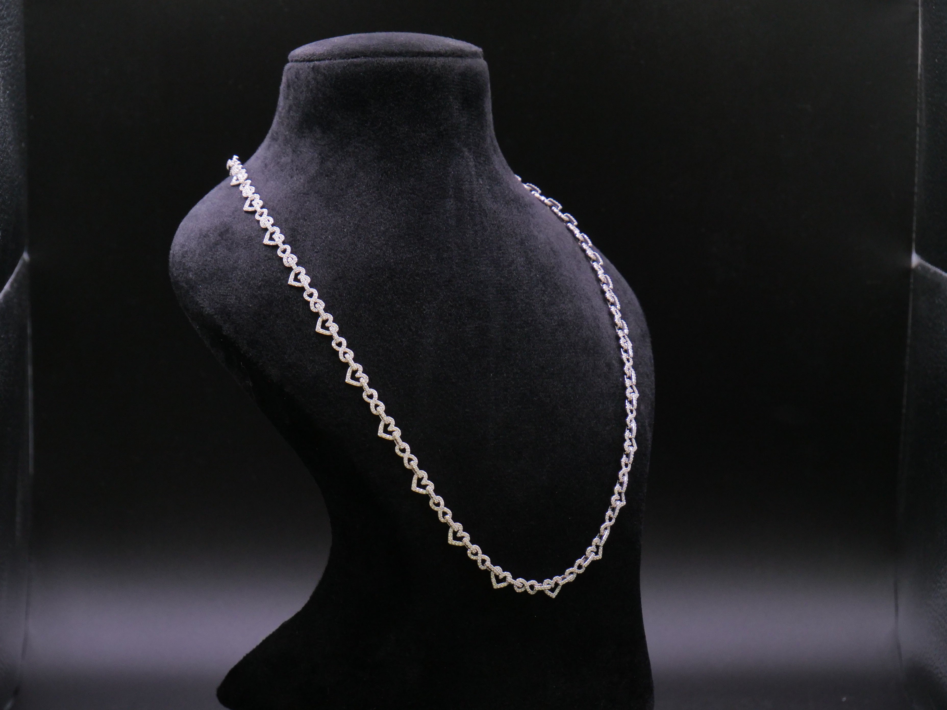 Pavé Open Heart-Link Chain Necklace In Silver