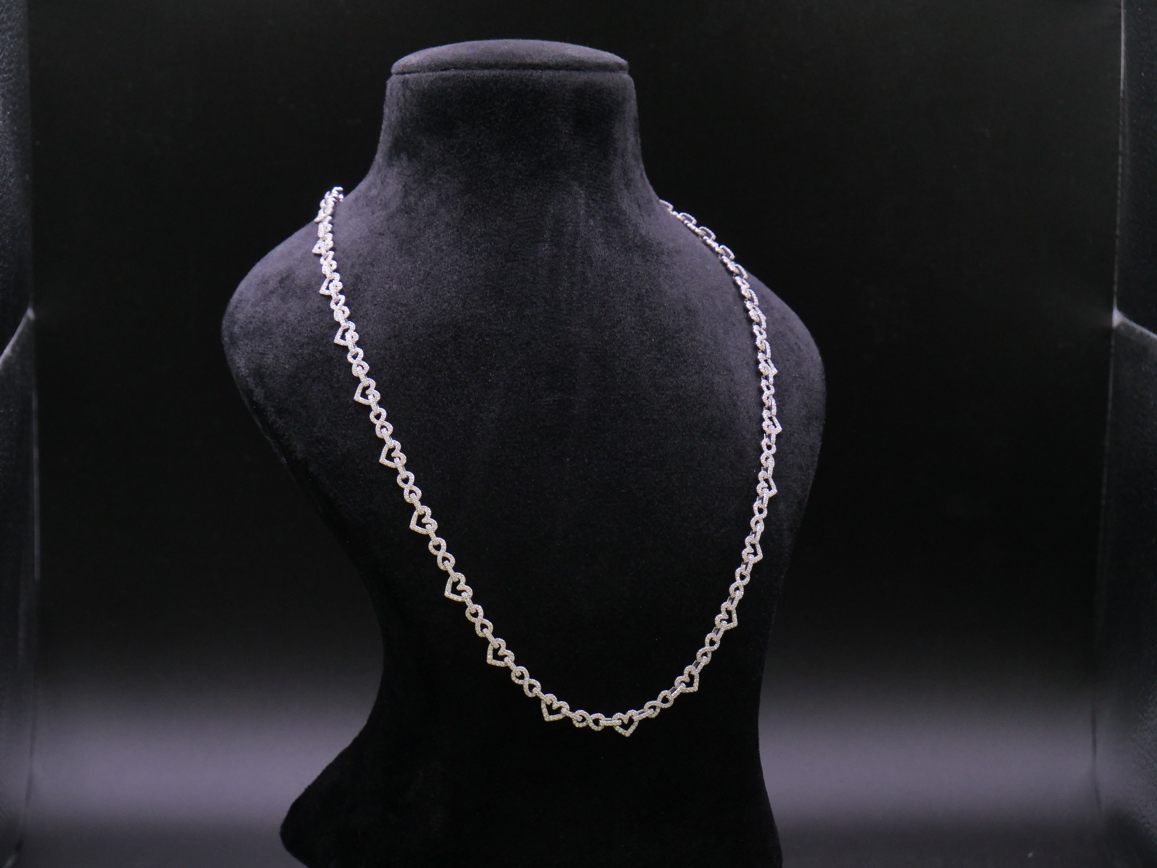 Pavé Open Heart-Link Chain Necklace In Silver