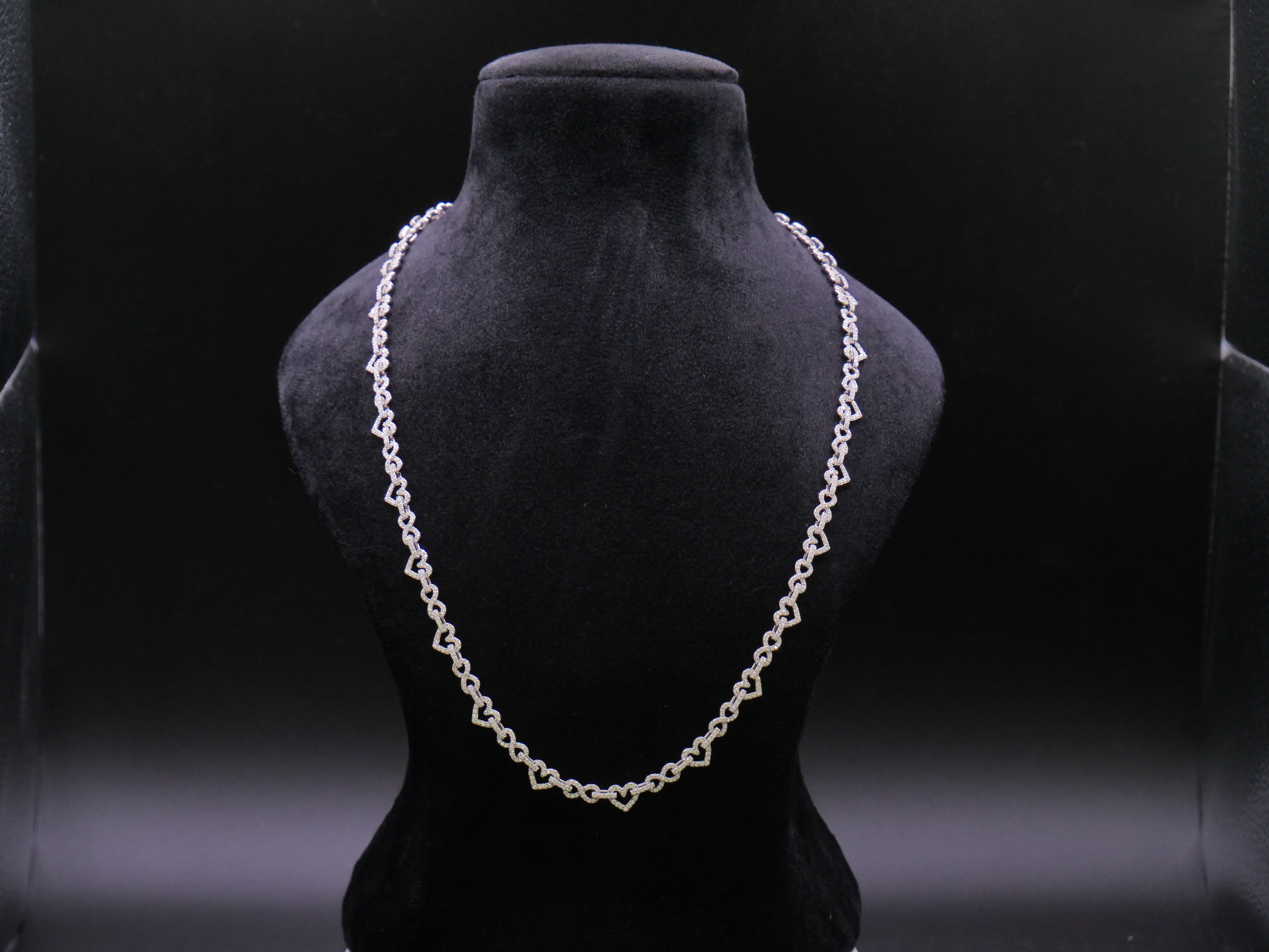 Pavé Open Heart-Link Chain Necklace In Silver