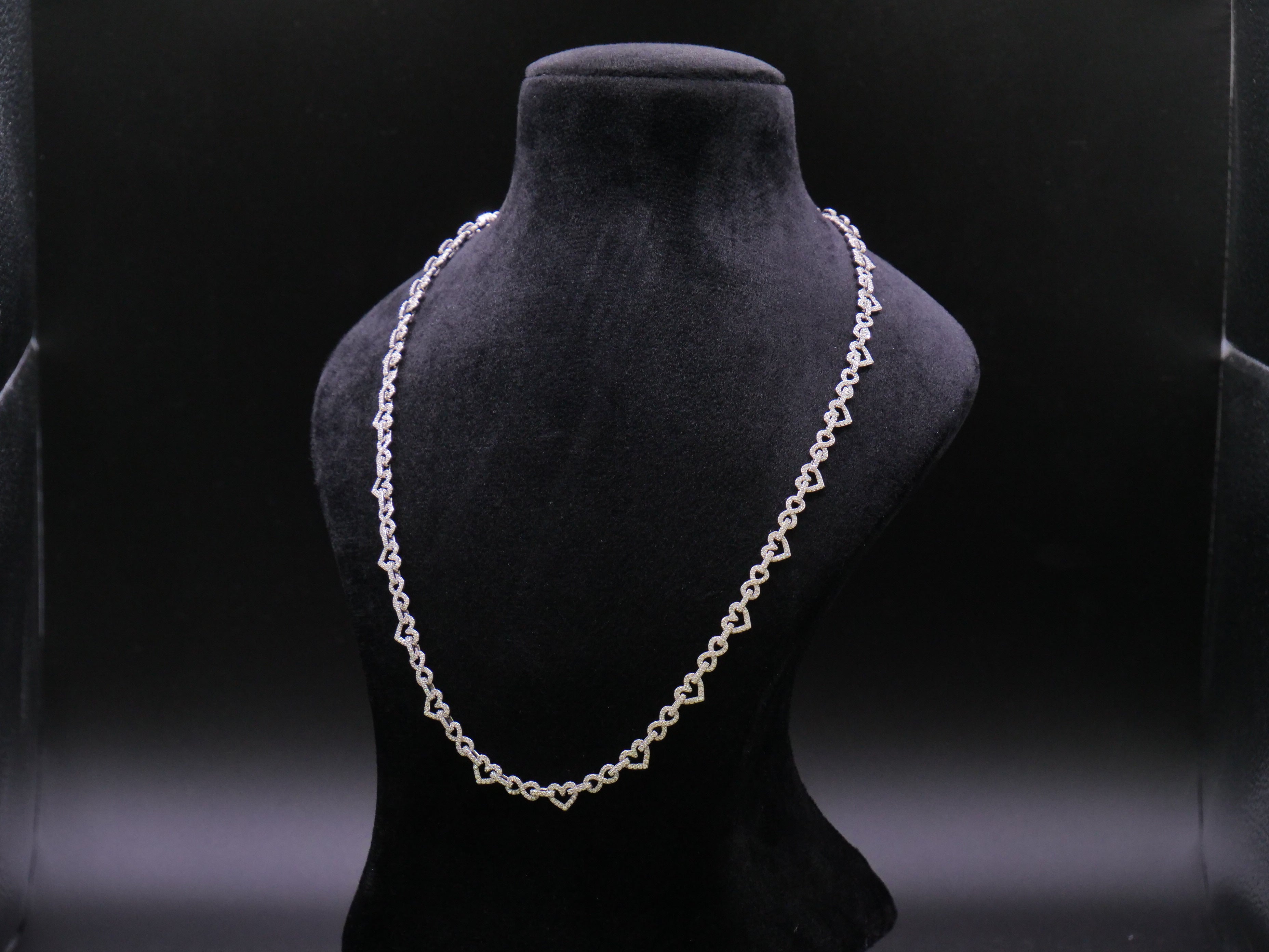 Pavé Open Heart-Link Chain Necklace In Silver