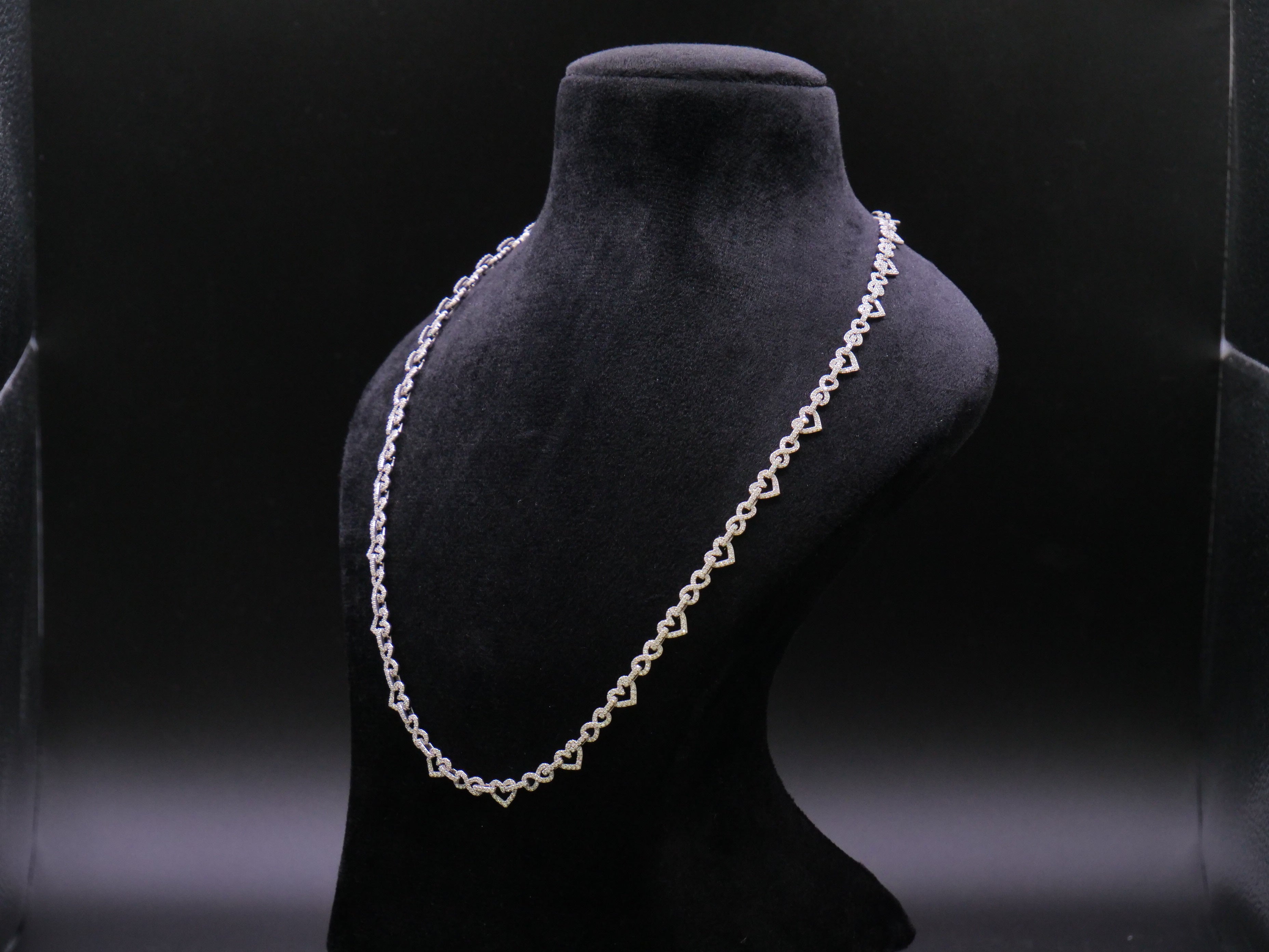 Pavé Open Heart-Link Chain Necklace In Silver