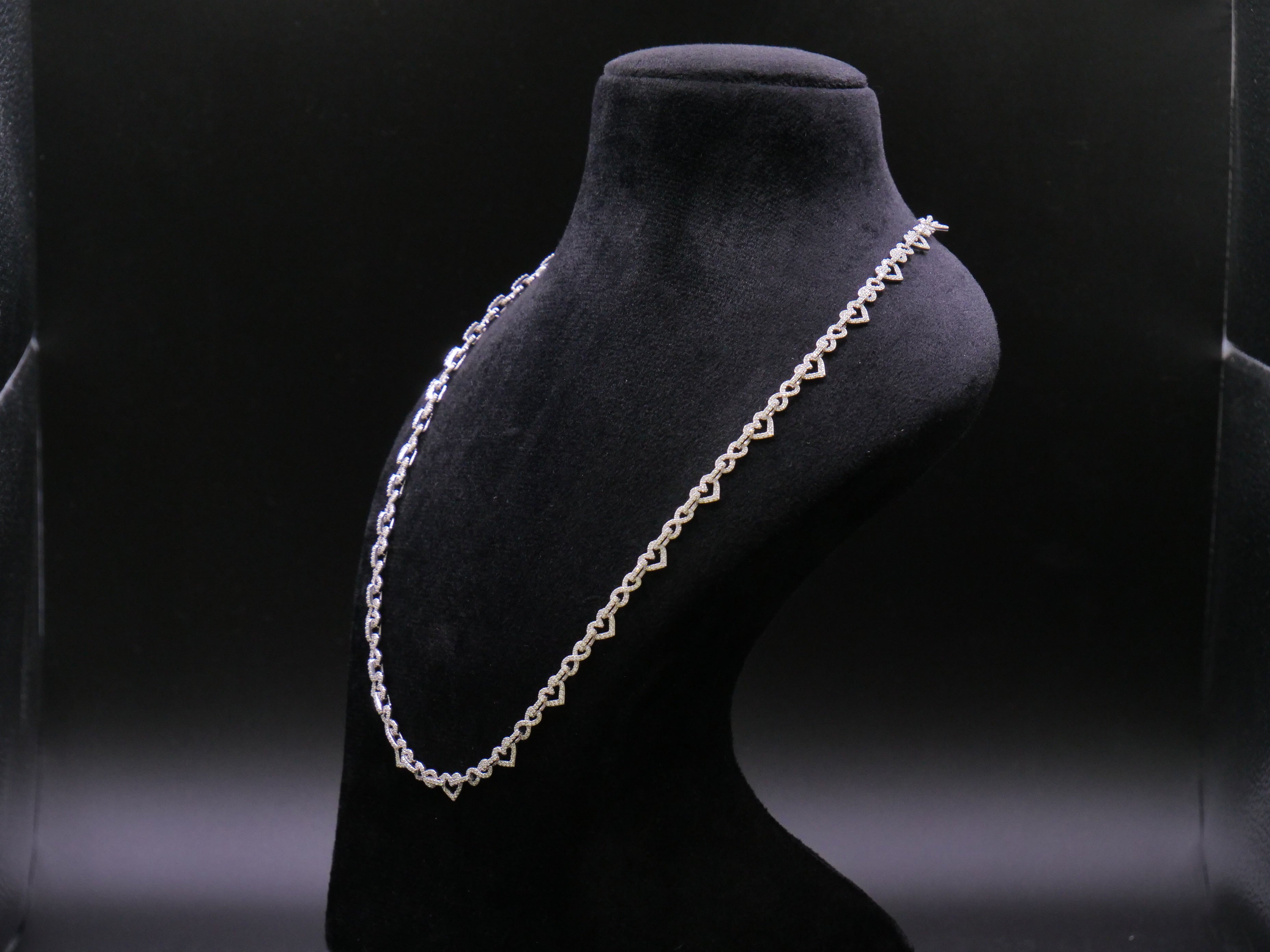 Pavé Open Heart-Link Chain Necklace In Silver