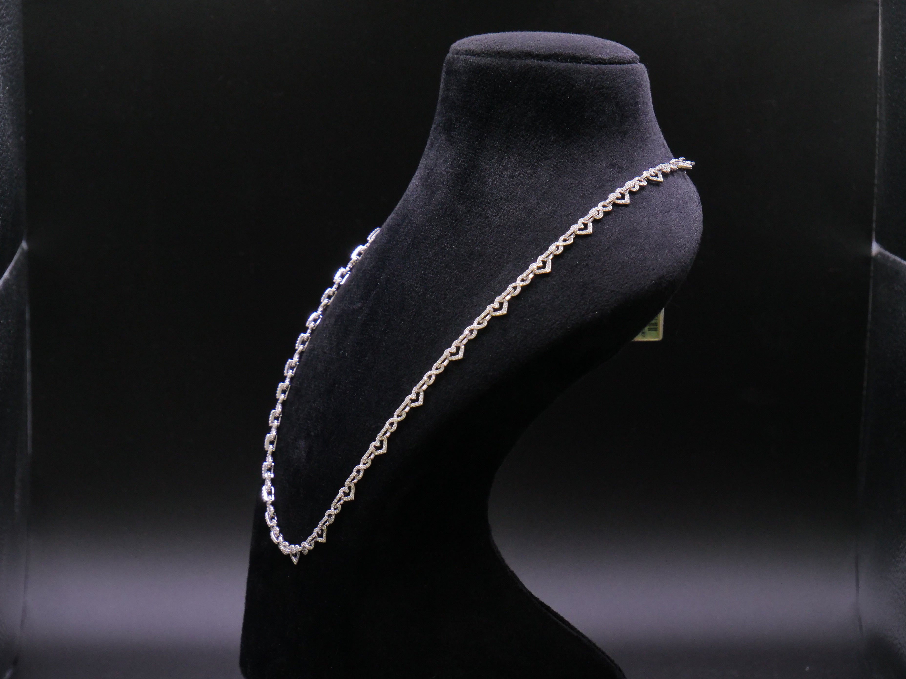 Pavé Open Heart-Link Chain Necklace In Silver
