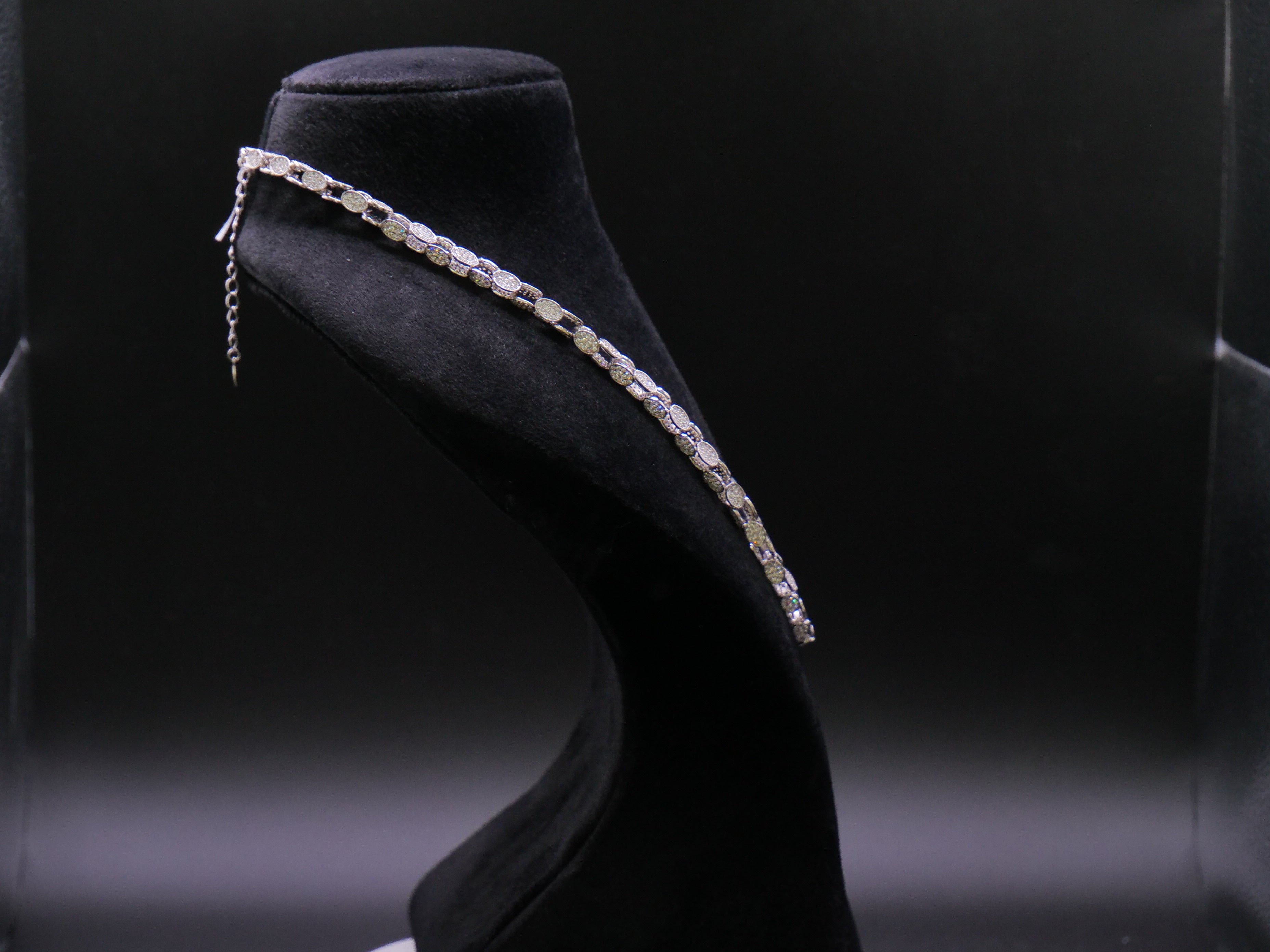 Oval Pavé Link Chain Necklace In White Gold With Full CZ Stone Setting