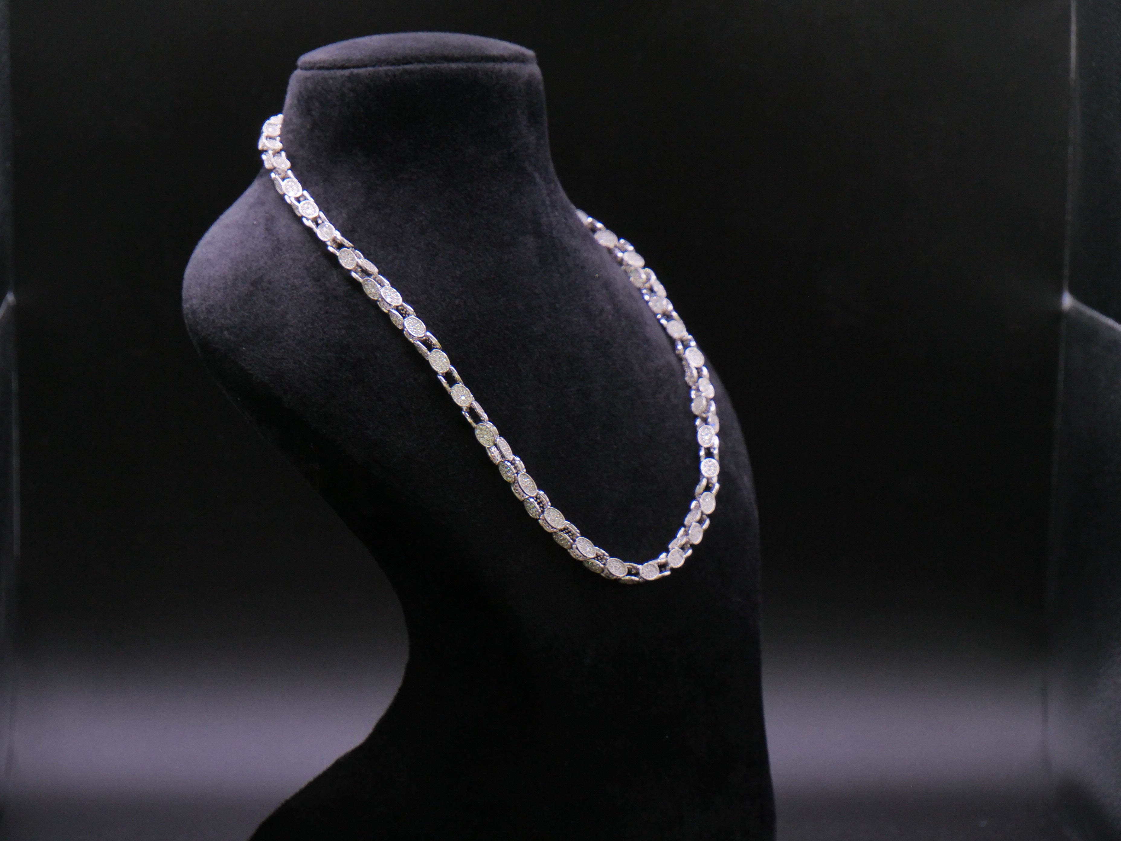Oval Pavé Link Chain Necklace In White Gold With Full CZ Stone Setting