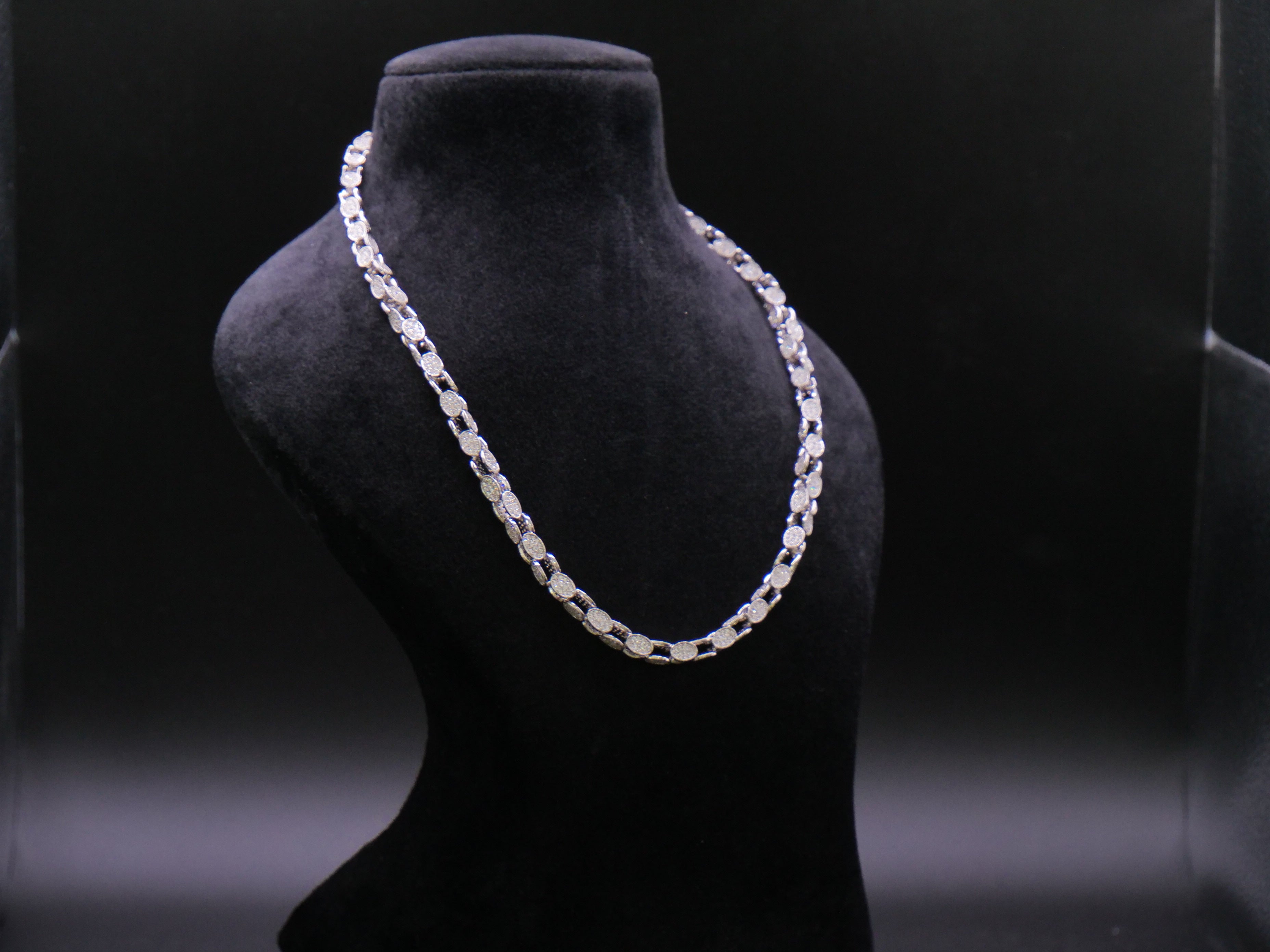 Oval Pavé Link Chain Necklace In White Gold With Full CZ Stone Setting